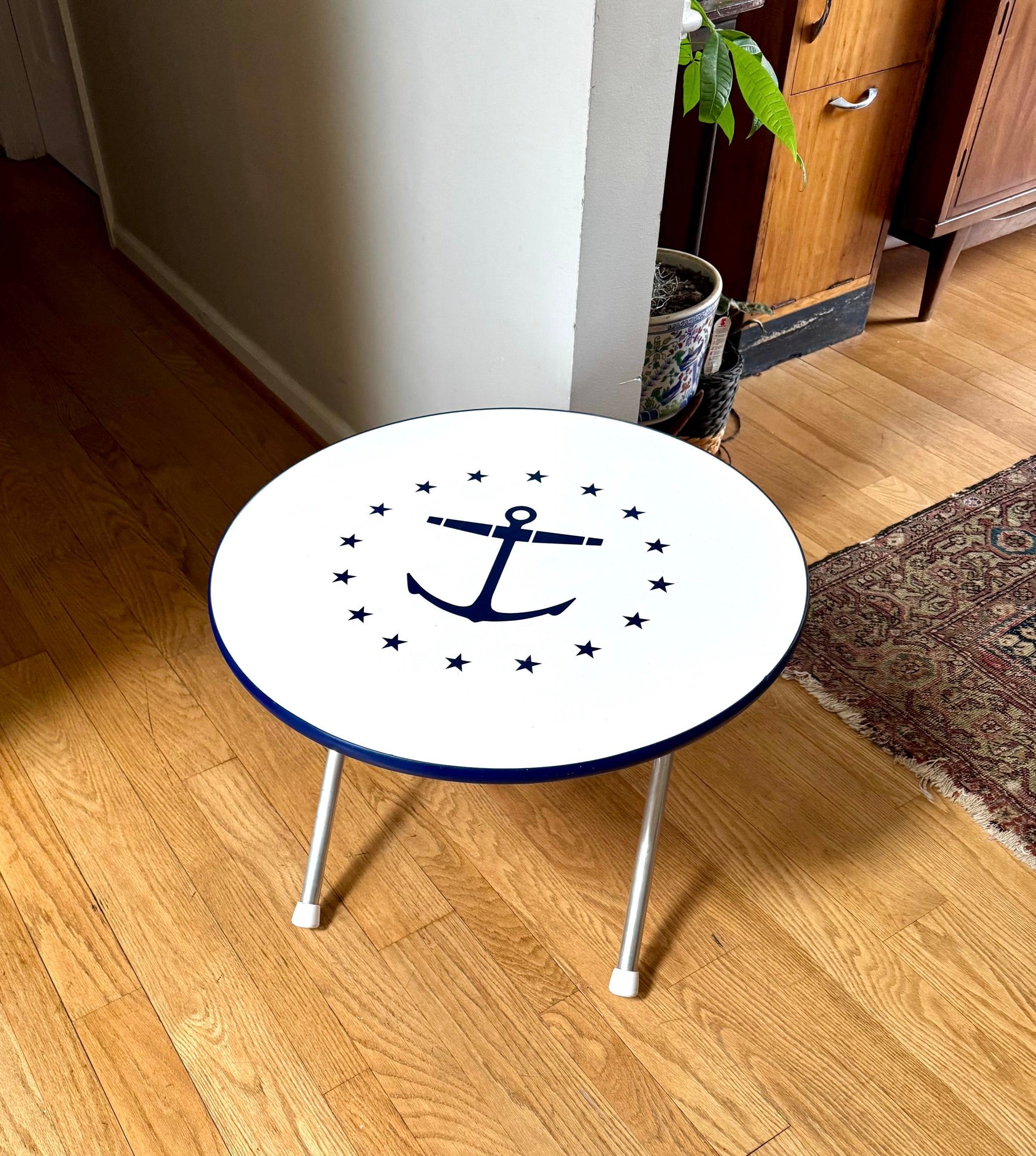 Vtg Nautical Themed Folding Table | Nautical Deck Table | Pool Deck Table | Folding Child's Table| Garelick Folding Table | Anchor Table