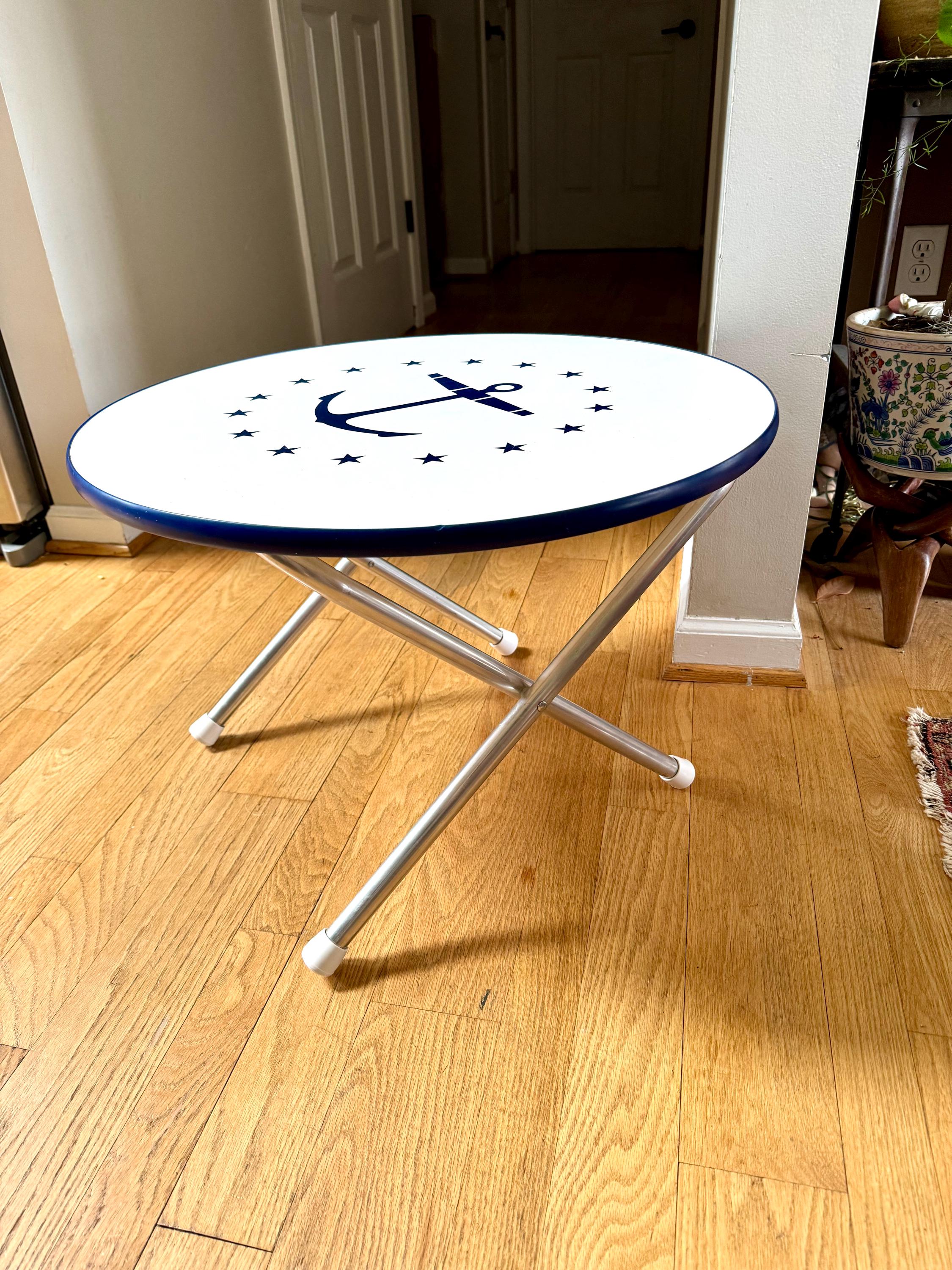Vtg Nautical Themed Folding Table | Nautical Deck Table | Pool Deck Table | Folding Child's Table| Garelick Folding Table | Anchor Table