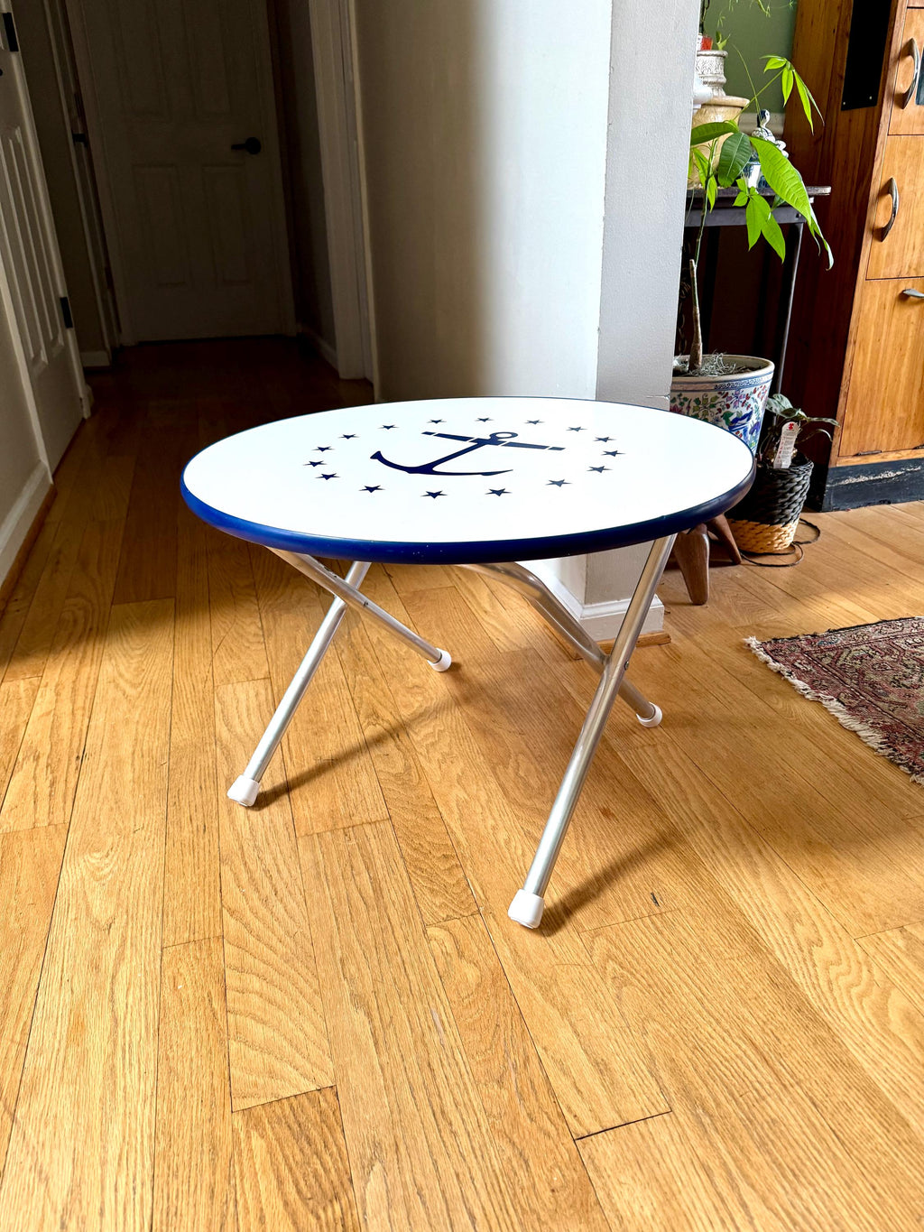 Vtg Nautical Themed Folding Table | Nautical Deck Table | Pool Deck Table | Folding Child's Table| Garelick Folding Table | Anchor Table