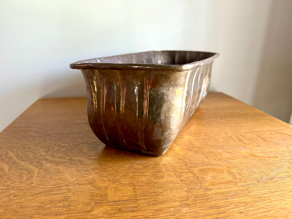 Vtg Brass Window Planter | Distressed Brass Rectangular Planter | Hammered Brass Grooved Window Box | Rustic Brass Bread Box Planter