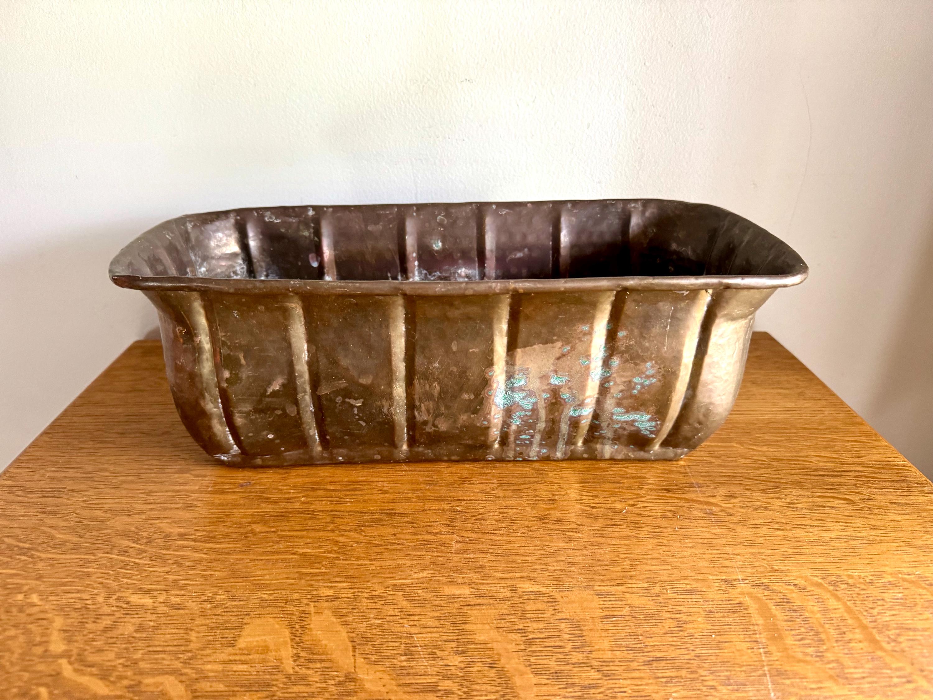 Vtg Brass Window Planter | Distressed Brass Rectangular Planter | Hammered Brass Grooved Window Box | Rustic Brass Bread Box Planter