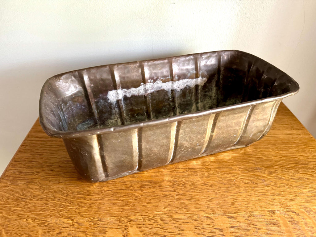 Vtg Brass Window Planter | Distressed Brass Rectangular Planter | Hammered Brass Grooved Window Box | Rustic Brass Bread Box Planter