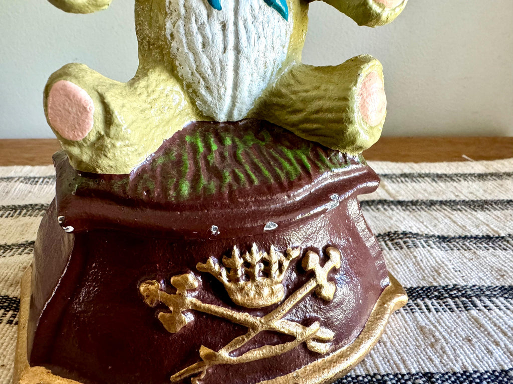 Vtg Cast Iron Teddy Bear Door Stop | Painted Cast Iron Teddy Bear Door Stop | Teddy Bear Iron Book End | Nursery Door Prop