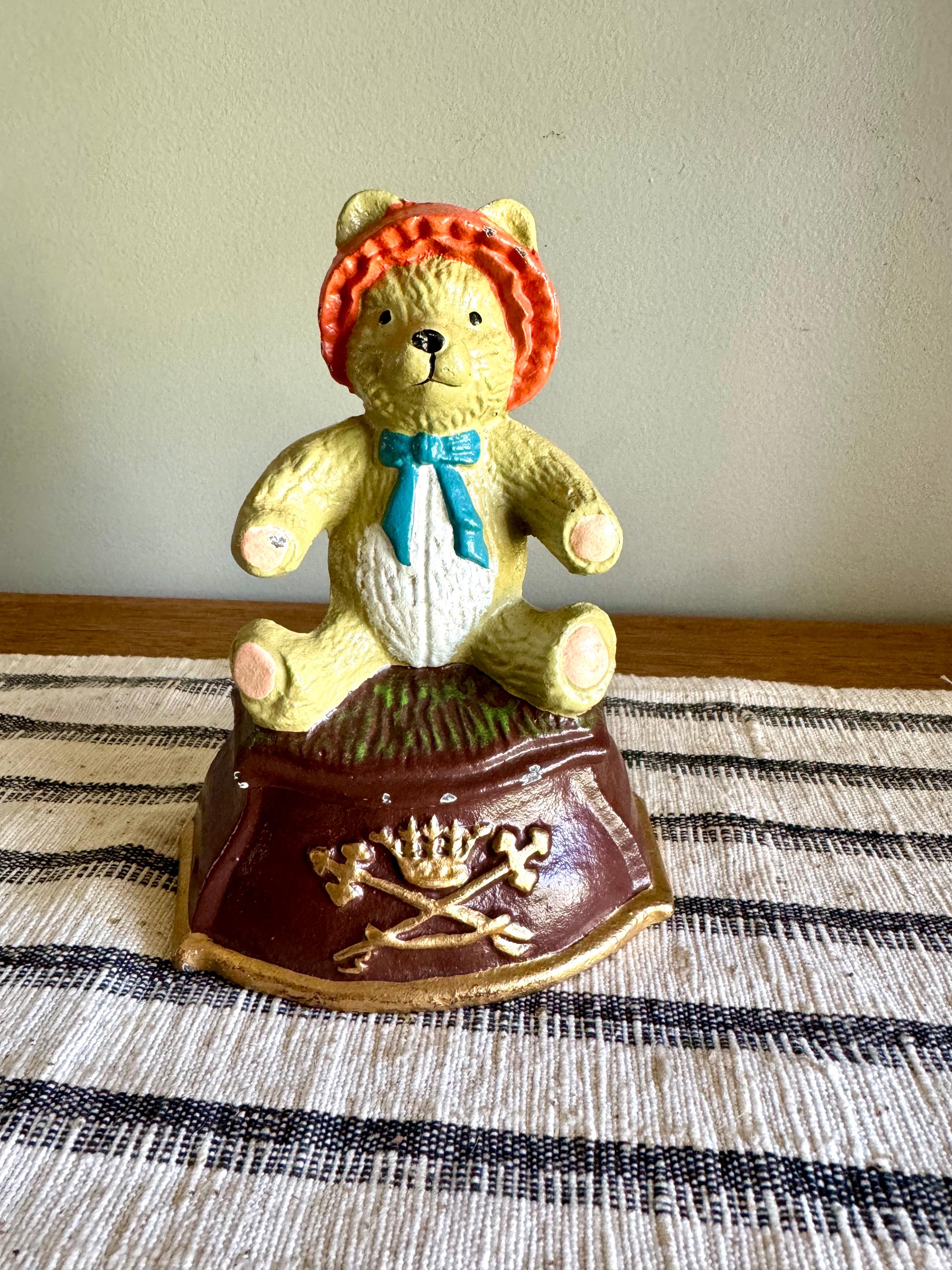 Vtg Cast Iron Teddy Bear Door Stop | Painted Cast Iron Teddy Bear Door Stop | Teddy Bear Iron Book End | Nursery Door Prop
