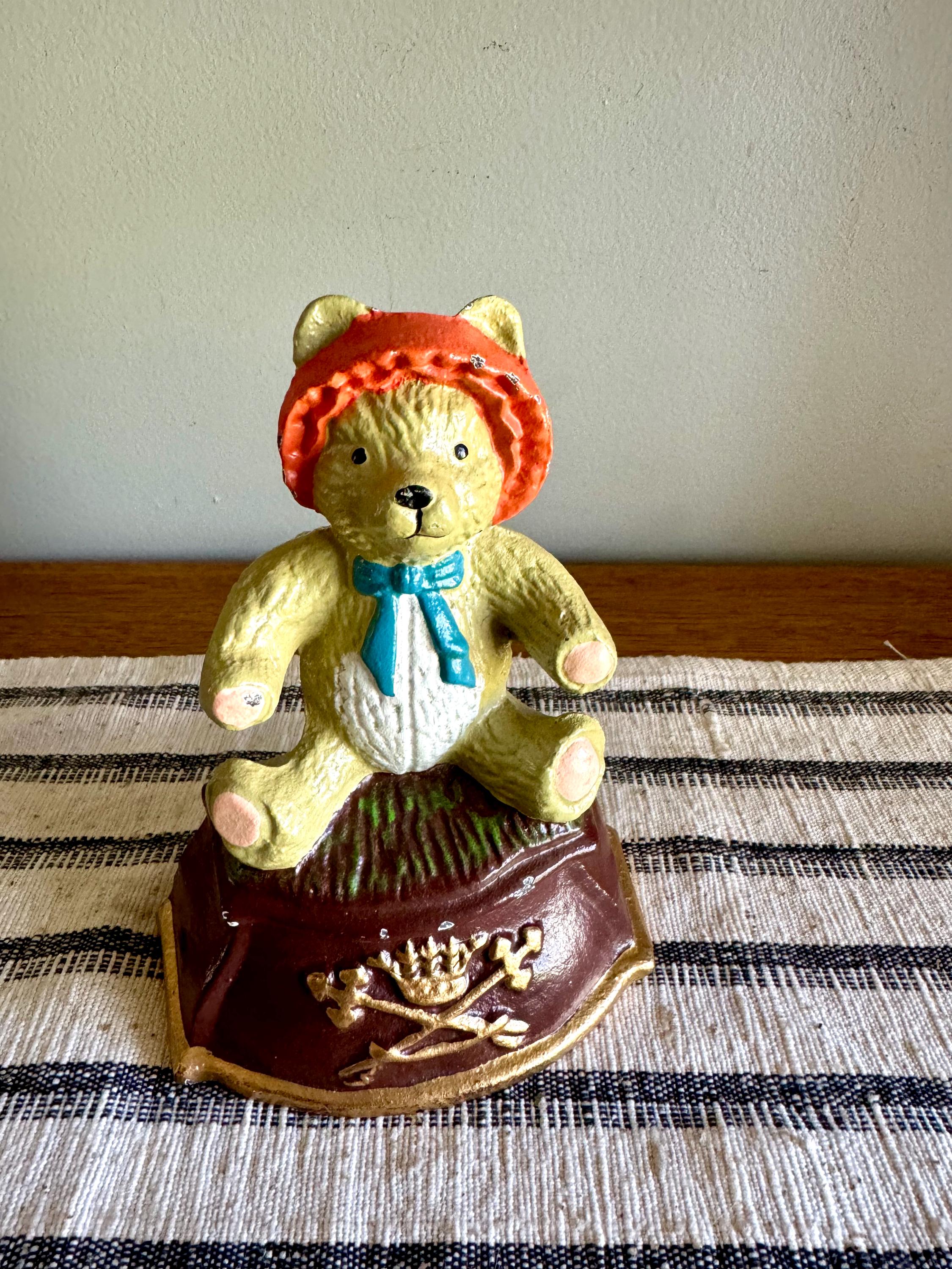Vtg Cast Iron Teddy Bear Door Stop | Painted Cast Iron Teddy Bear Door Stop | Teddy Bear Iron Book End | Nursery Door Prop