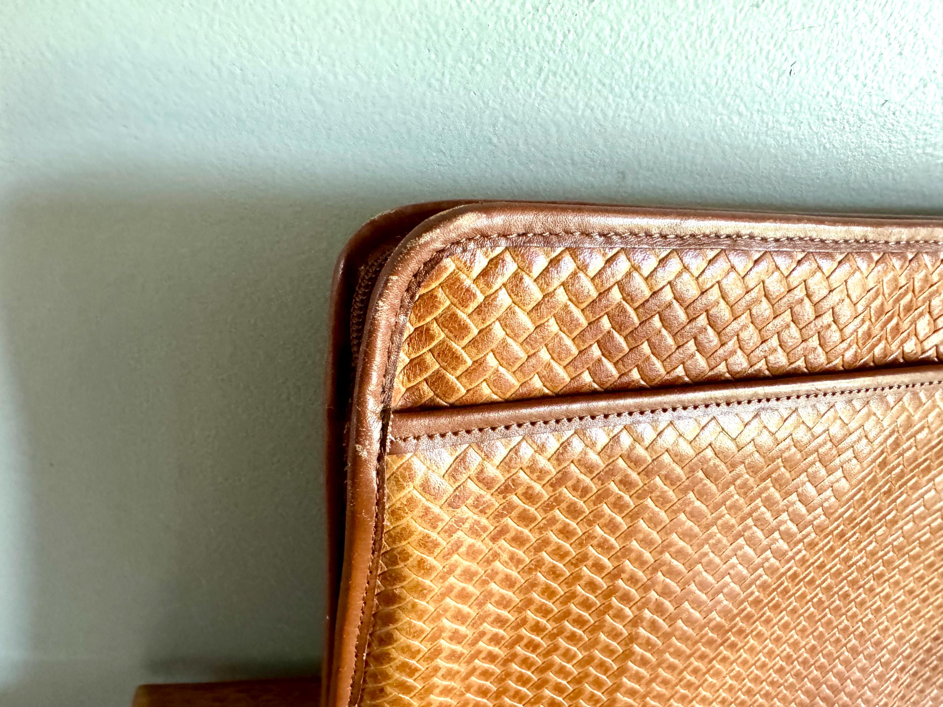 Vtg Ashton & Hayes Computer Bag | Woven Leather Design Messenger Bag | Zipper Top Leather Designer Computer Bag| Leather Computer Sleeve