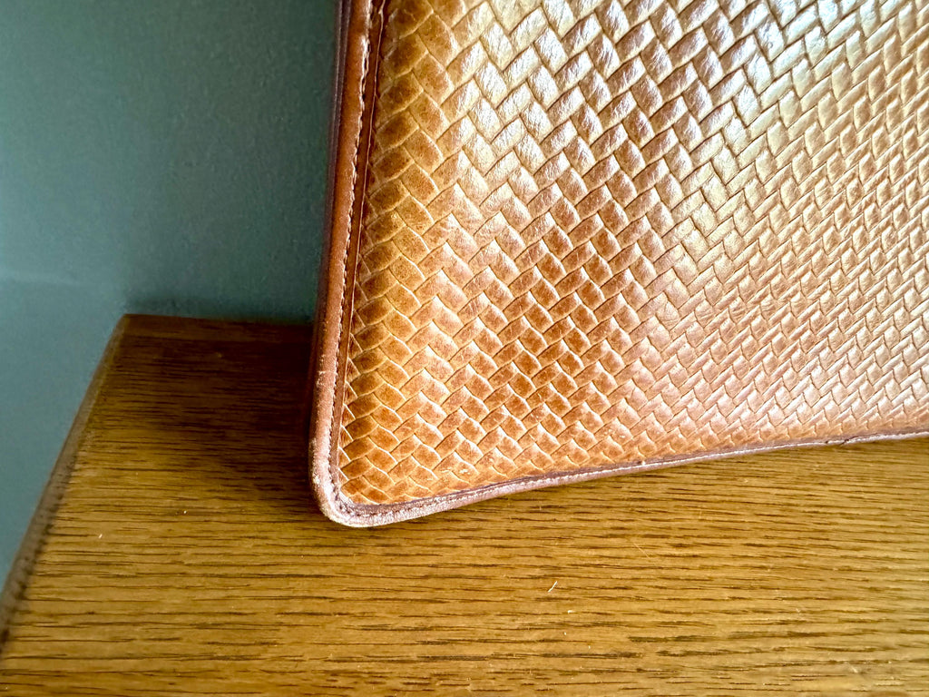 Vtg Ashton & Hayes Computer Bag | Woven Leather Design Messenger Bag | Zipper Top Leather Designer Computer Bag| Leather Computer Sleeve