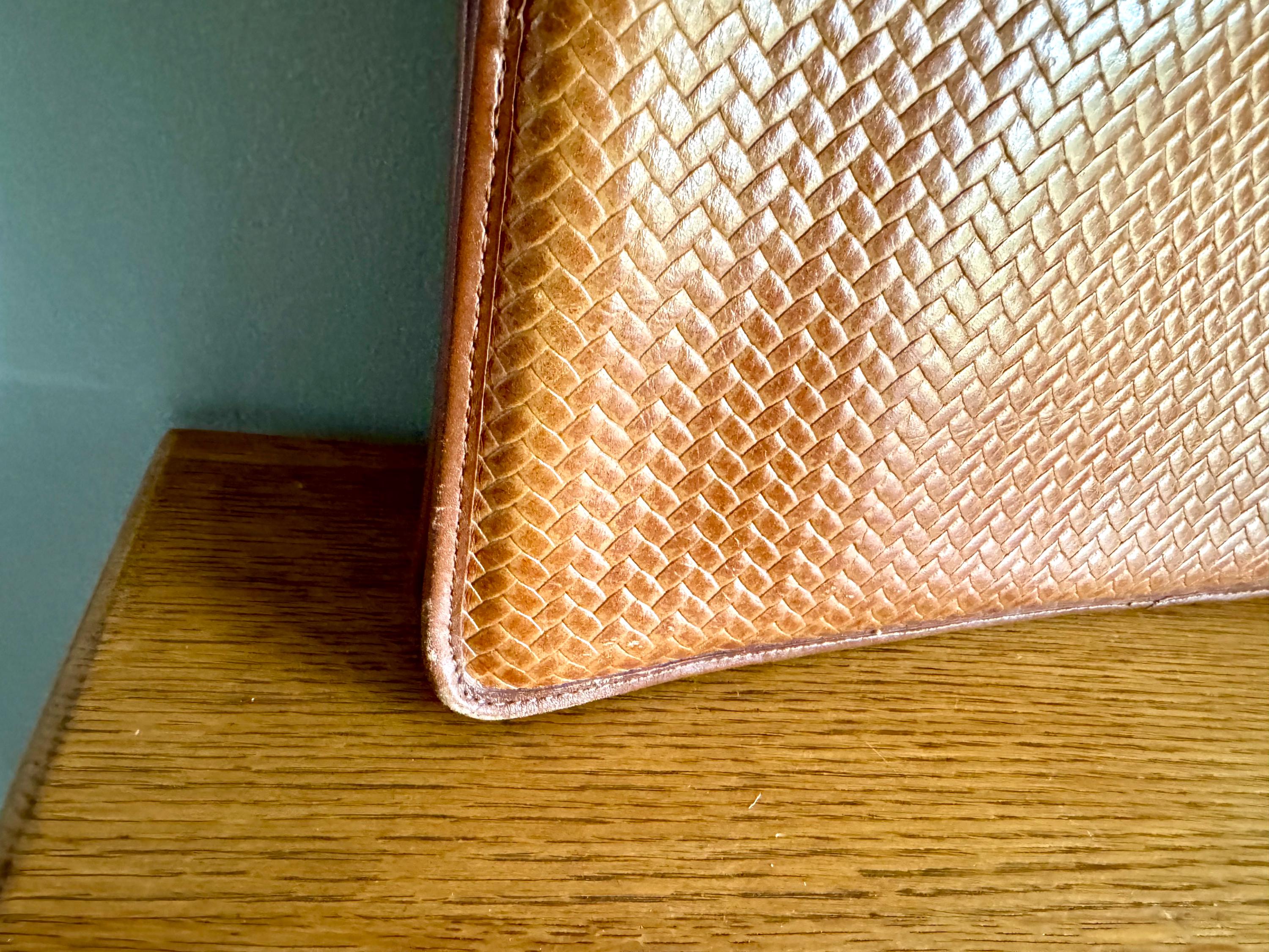 Vtg Ashton & Hayes Computer Bag | Woven Leather Design Messenger Bag | Zipper Top Leather Designer Computer Bag| Leather Computer Sleeve