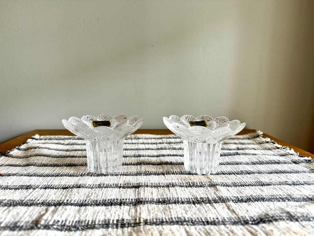 Vtg Lausitzer Glas Lead Crystal Candleholders | Textured Lead Crystal Candlestick Holders | German Floral Crystal Candle Holders