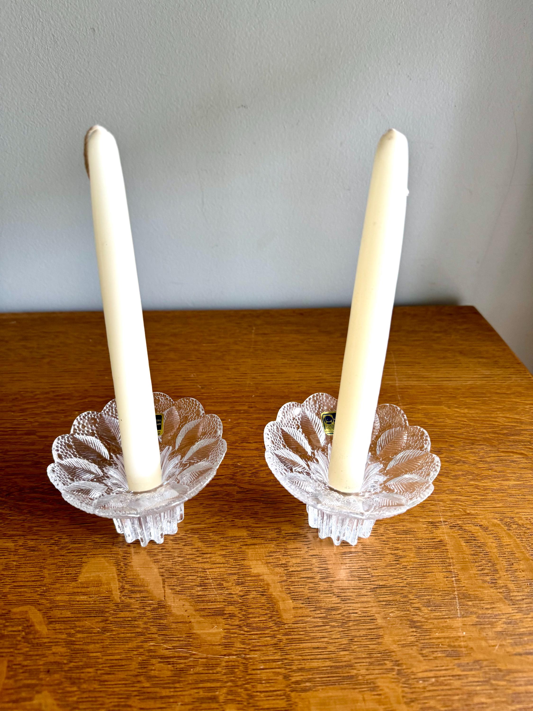 Vtg Lausitzer Glas Lead Crystal Candleholders | Textured Lead Crystal Candlestick Holders | German Floral Crystal Candle Holders