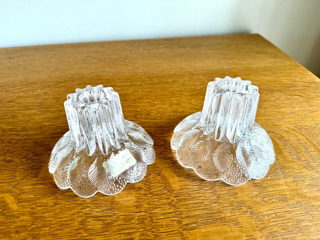 Vtg Lausitzer Glas Lead Crystal Candleholders | Textured Lead Crystal Candlestick Holders | German Floral Crystal Candle Holders