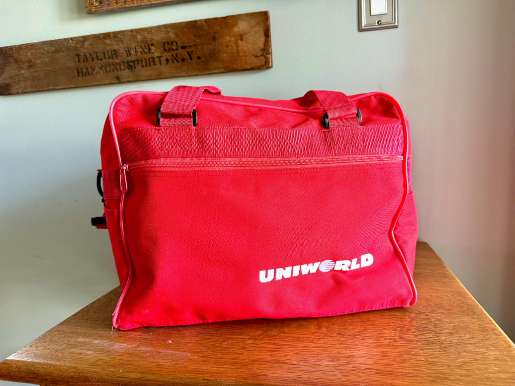 Vtg Uniworld Red Shoulder Bag  | Red Vinyl Canvas Carry On Bag | Red Handbag Duffle Bag | Red Uniworld Bag | 80's Weekender Bag