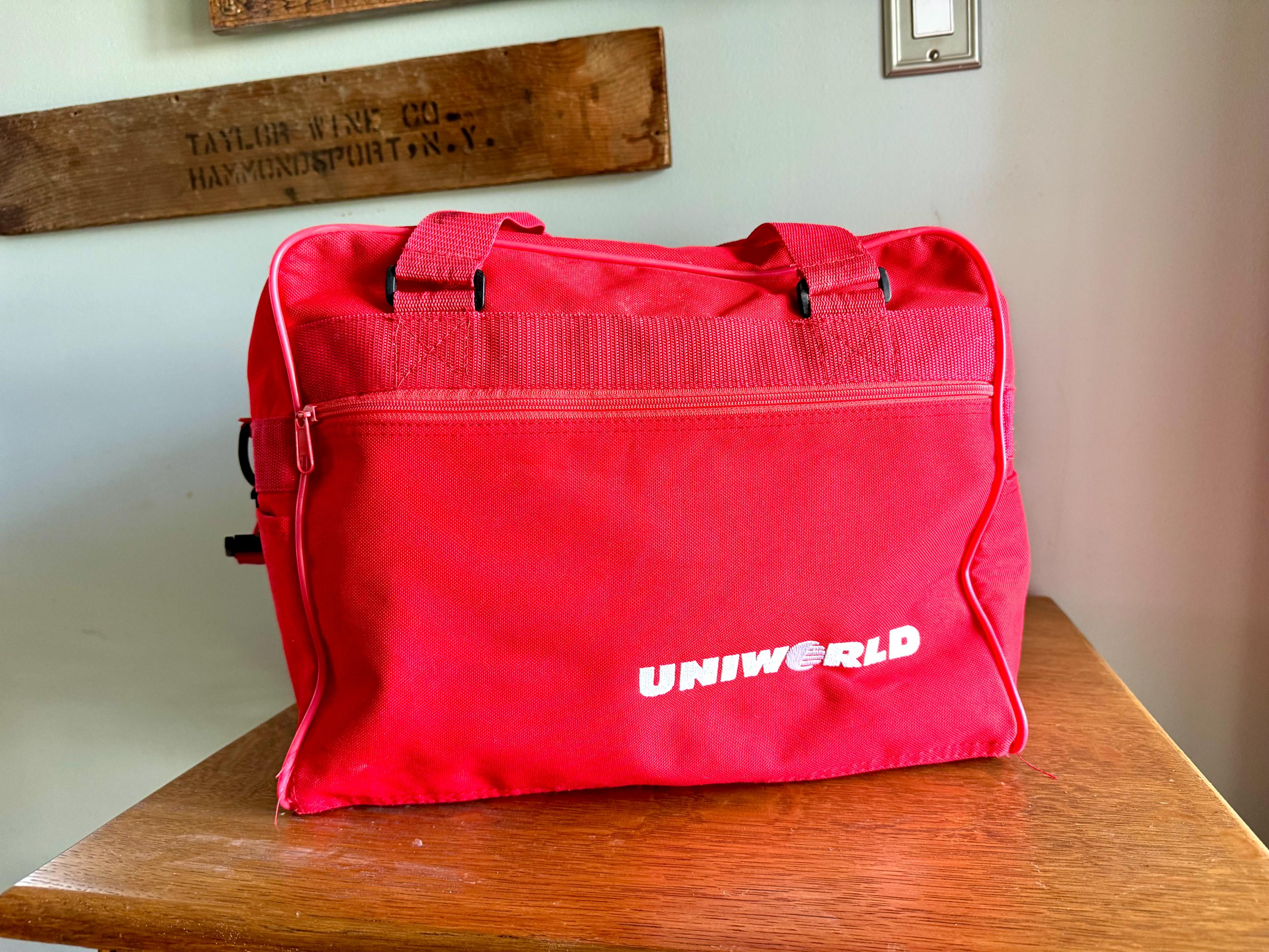 Vtg Uniworld Red Shoulder Bag  | Red Vinyl Canvas Carry On Bag | Red Handbag Duffle Bag | Red Uniworld Bag | 80's Weekender Bag