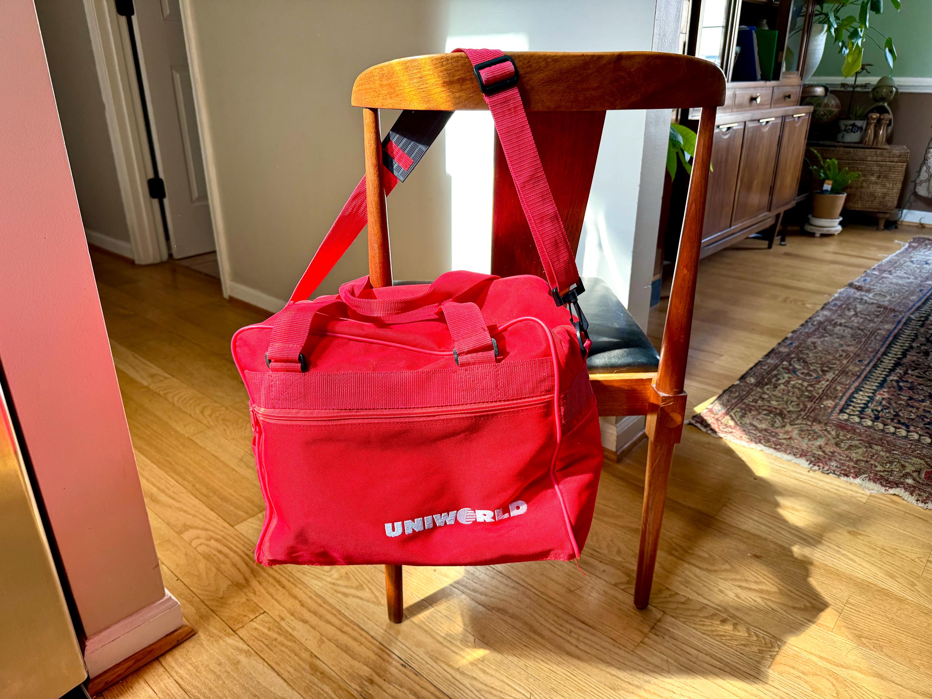 Vtg Uniworld Red Shoulder Bag  | Red Vinyl Canvas Carry On Bag | Red Handbag Duffle Bag | Red Uniworld Bag | 80's Weekender Bag