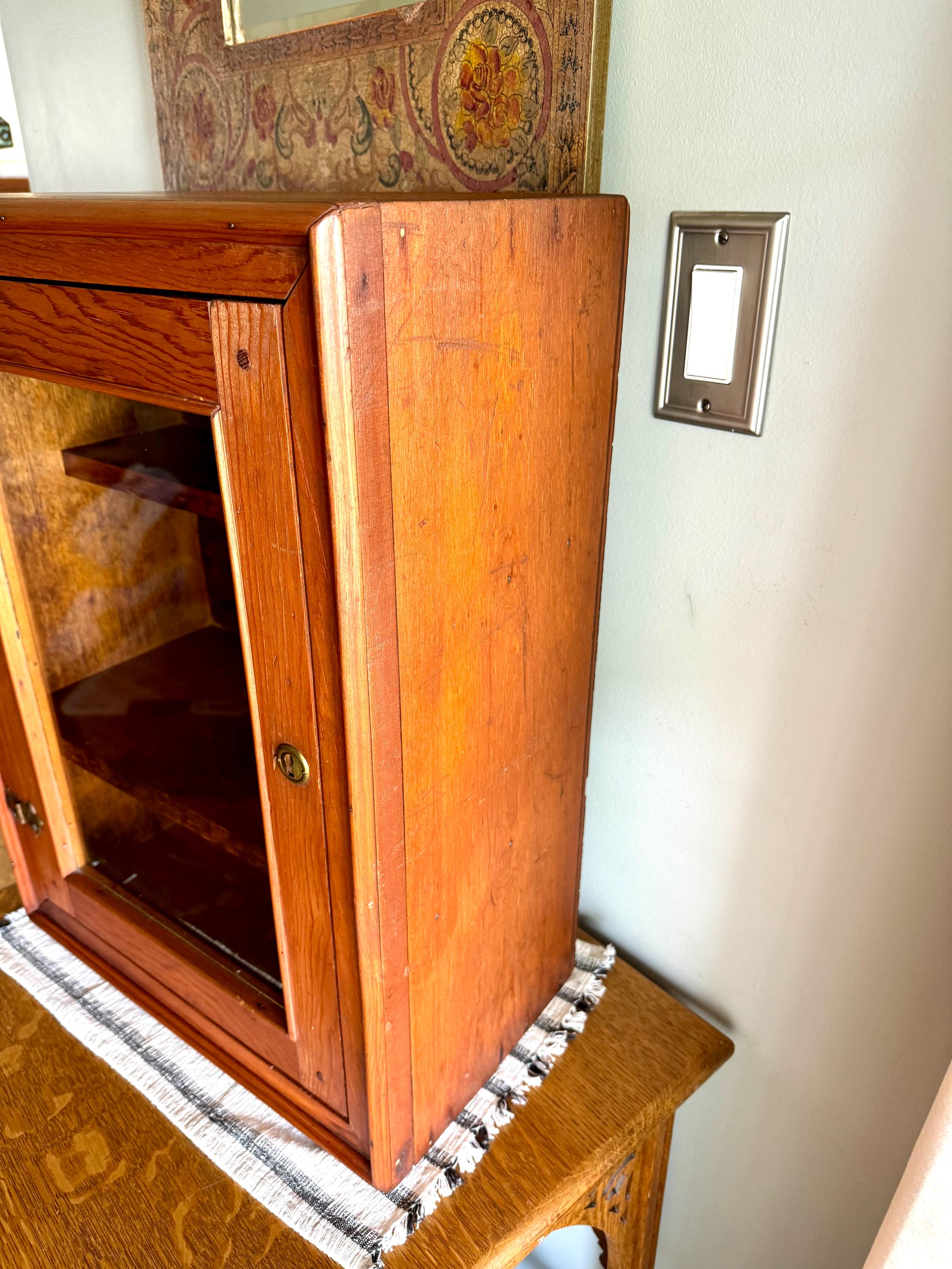 Vtg Wood Display Cabinet | Glass Door Display Cabinet | Apothecary Wood Cabinet | Table Top Wooden Cabinet | Glass Window Wood Cabinet