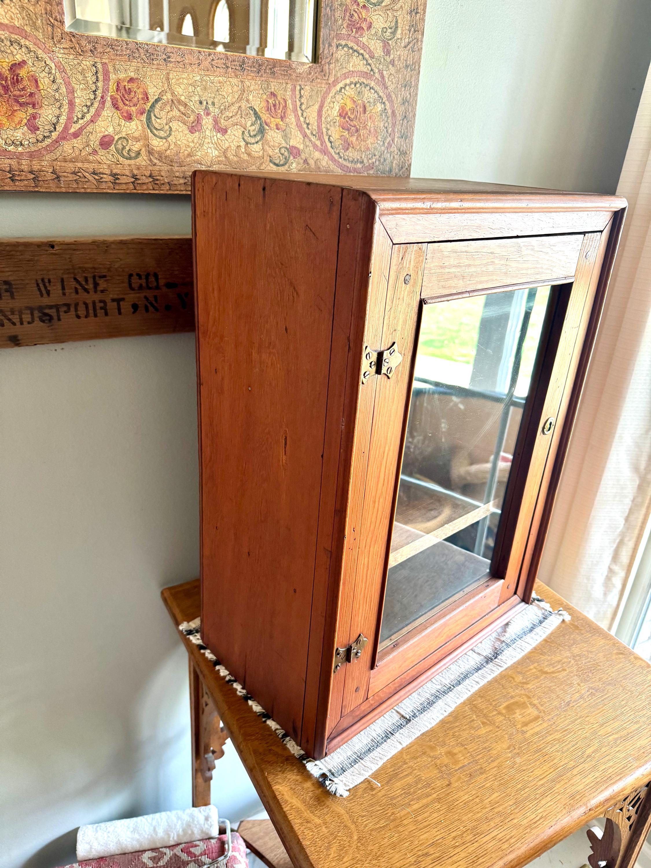 Vtg Wood Display Cabinet | Glass Door Display Cabinet | Apothecary Wood Cabinet | Table Top Wooden Cabinet | Glass Window Wood Cabinet