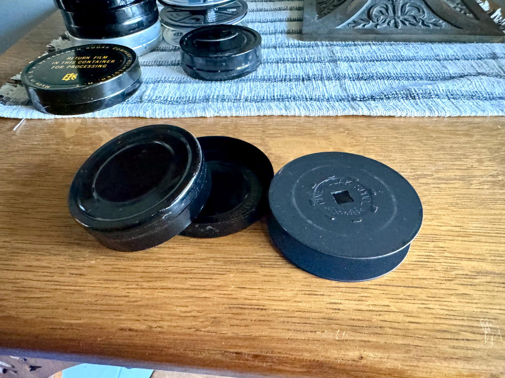 Vtg Kodak Film Reels and Canisters | Small Black Eastman Kodak Film Reels and Canisters | 11 Reels and 7 Canisters | Kodak Film Reels