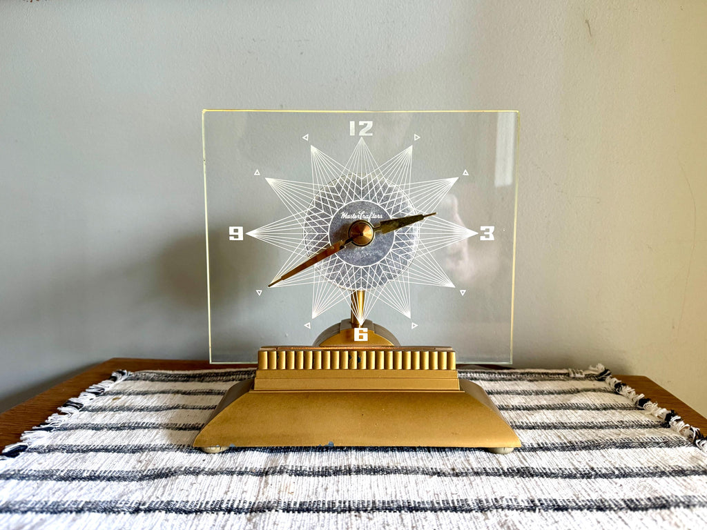 Vtg Mastercrafters Starlight Clock | 1950's Gold Mastercrafters No. 146 Illuminated Clock  | Mastercrafters No.146 Starlight Clear Clock