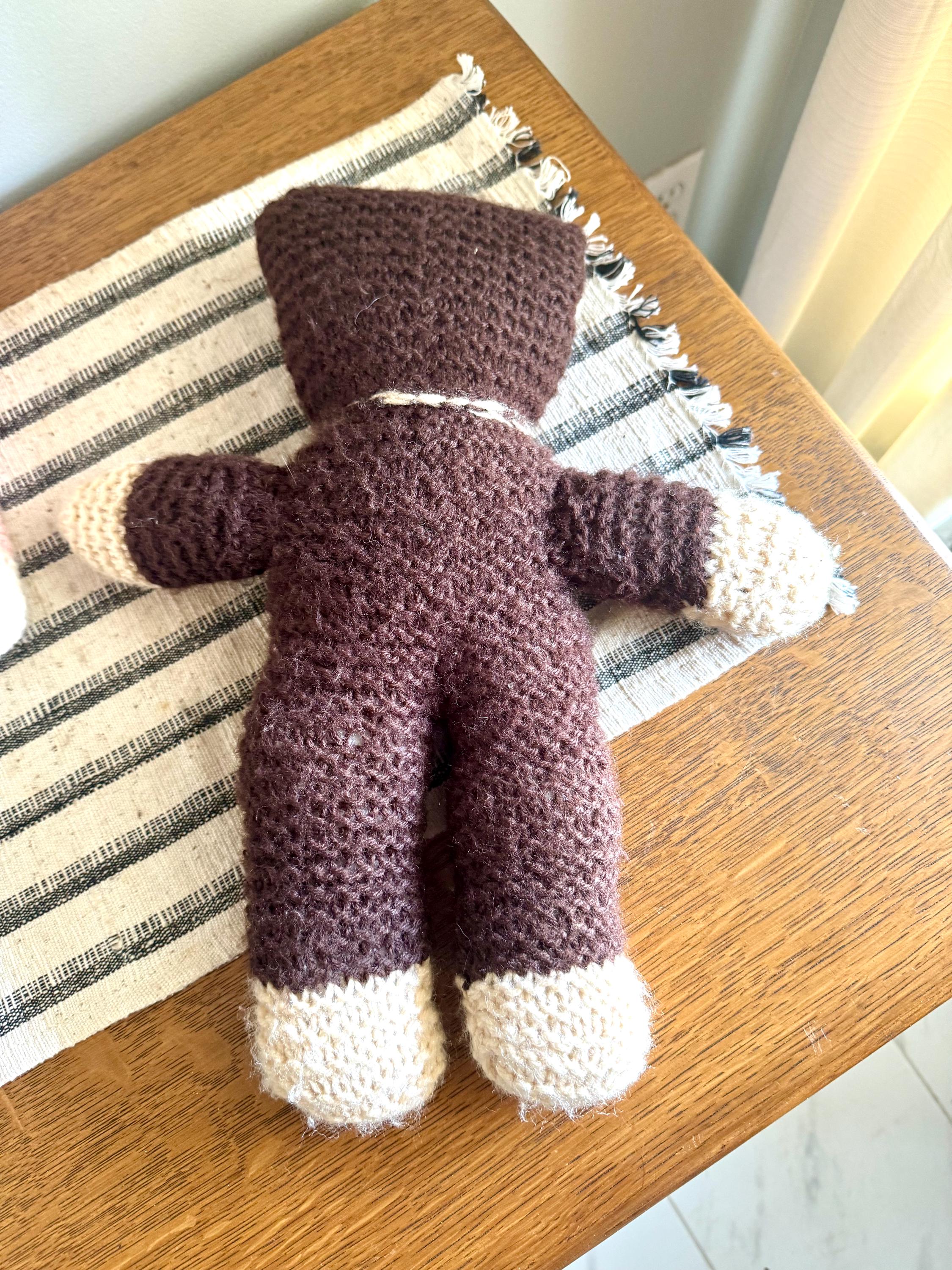 Vtg Crochet Teddy Bears| Pair of Hand Knitted Teddy Bears | Vintage Toy| His and Hers Hand Knitted Stuffed Animals| Pink and Brown Bears