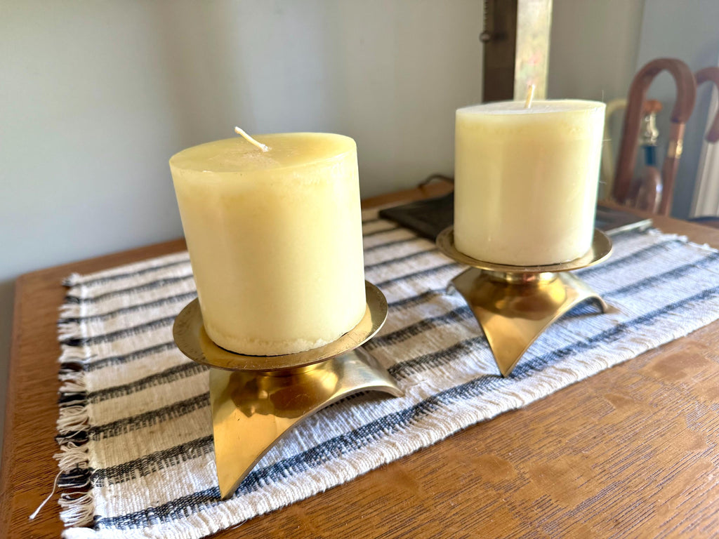 MCM Brass Pillar Candleholders | Asian Style Pagoda Style Candle Holders | Brass Atomic MCM Candle Holders