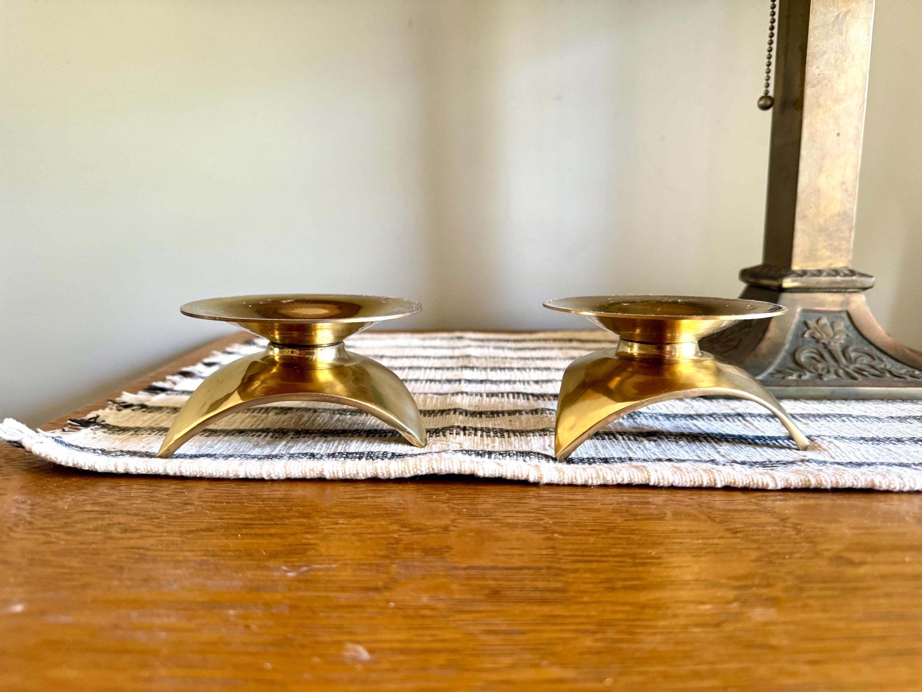 MCM Brass Pillar Candleholders | Asian Style Pagoda Style Candle Holders | Brass Atomic MCM Candle Holders