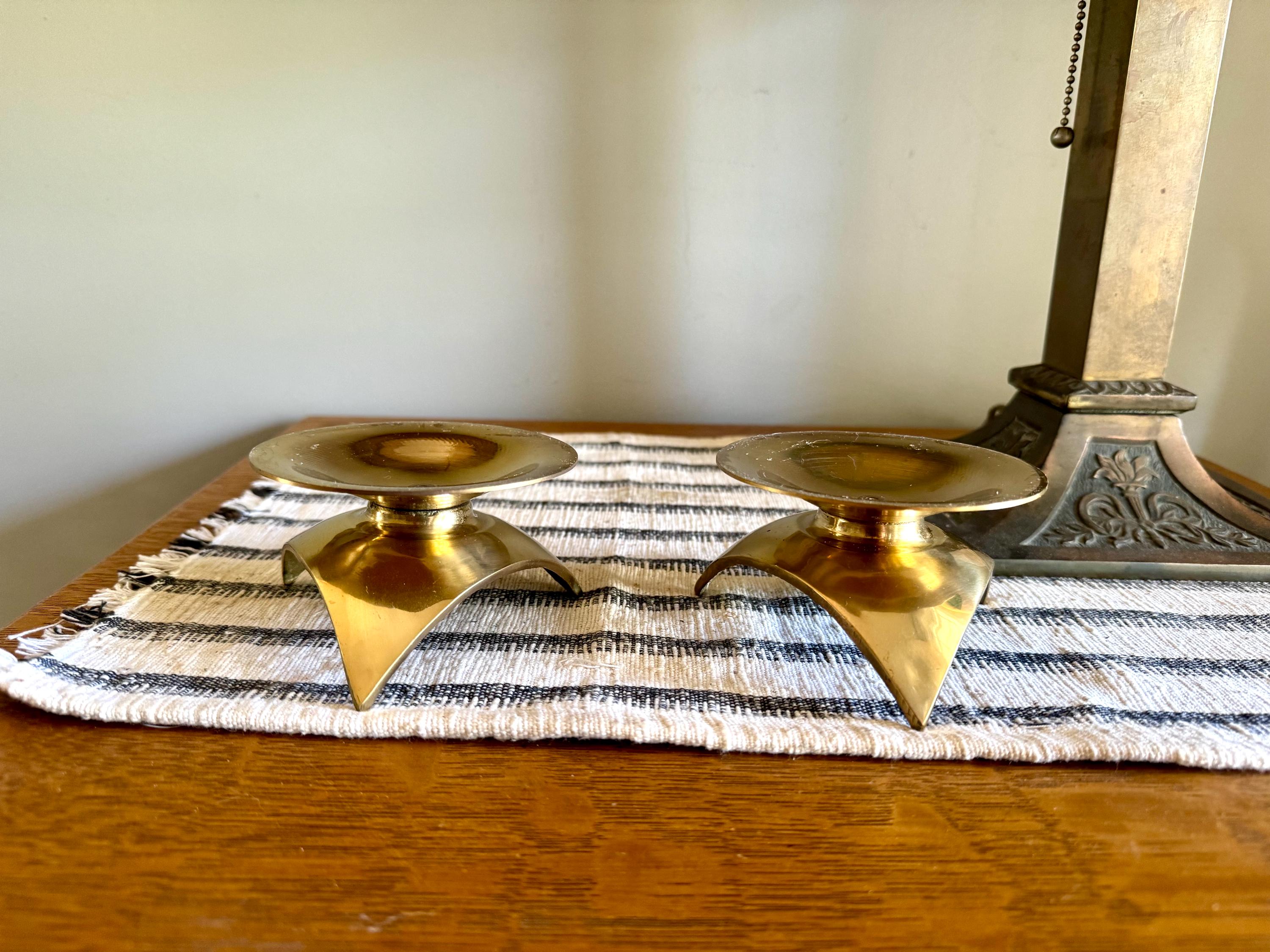 MCM Brass Pillar Candleholders | Asian Style Pagoda Style Candle Holders | Brass Atomic MCM Candle Holders