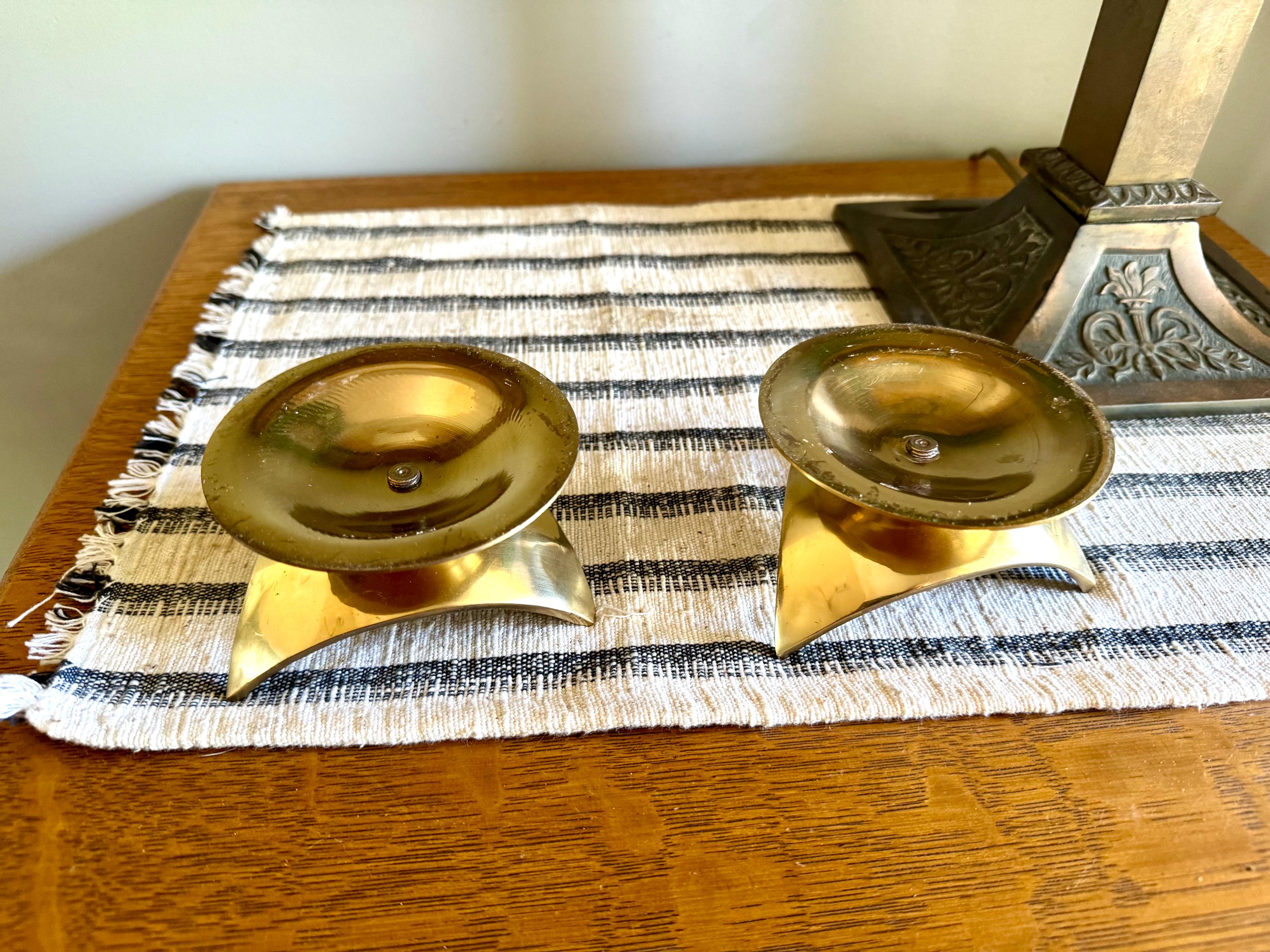 MCM Brass Pillar Candleholders | Asian Style Pagoda Style Candle Holders | Brass Atomic MCM Candle Holders