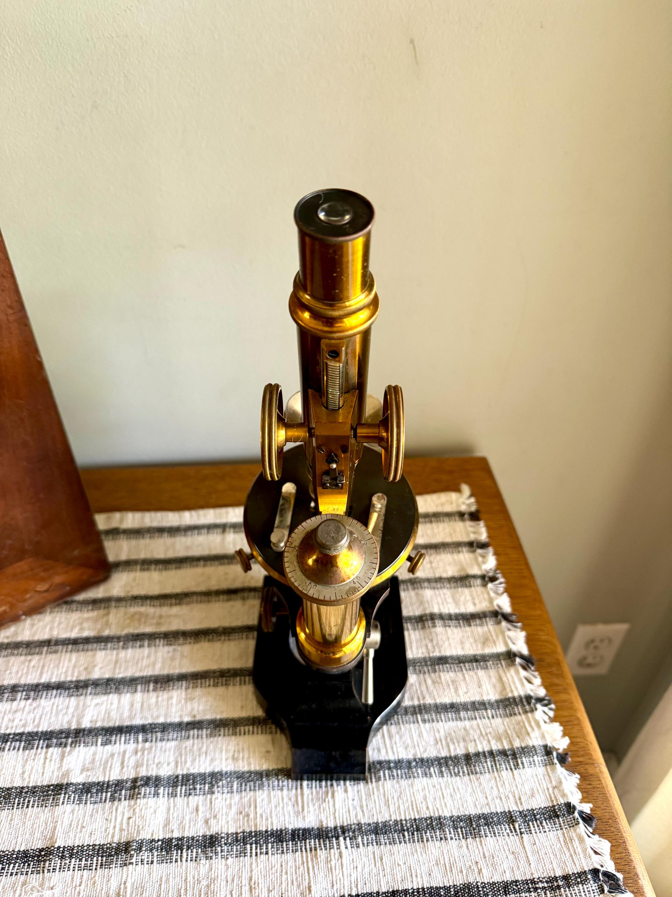 Antique E. Leitz Wetzlar Brass Microscope| Antique Brass Microscope| E Leitz Wetzlar Brass Microscope Stand| 1897 Brass Monocular Microscope