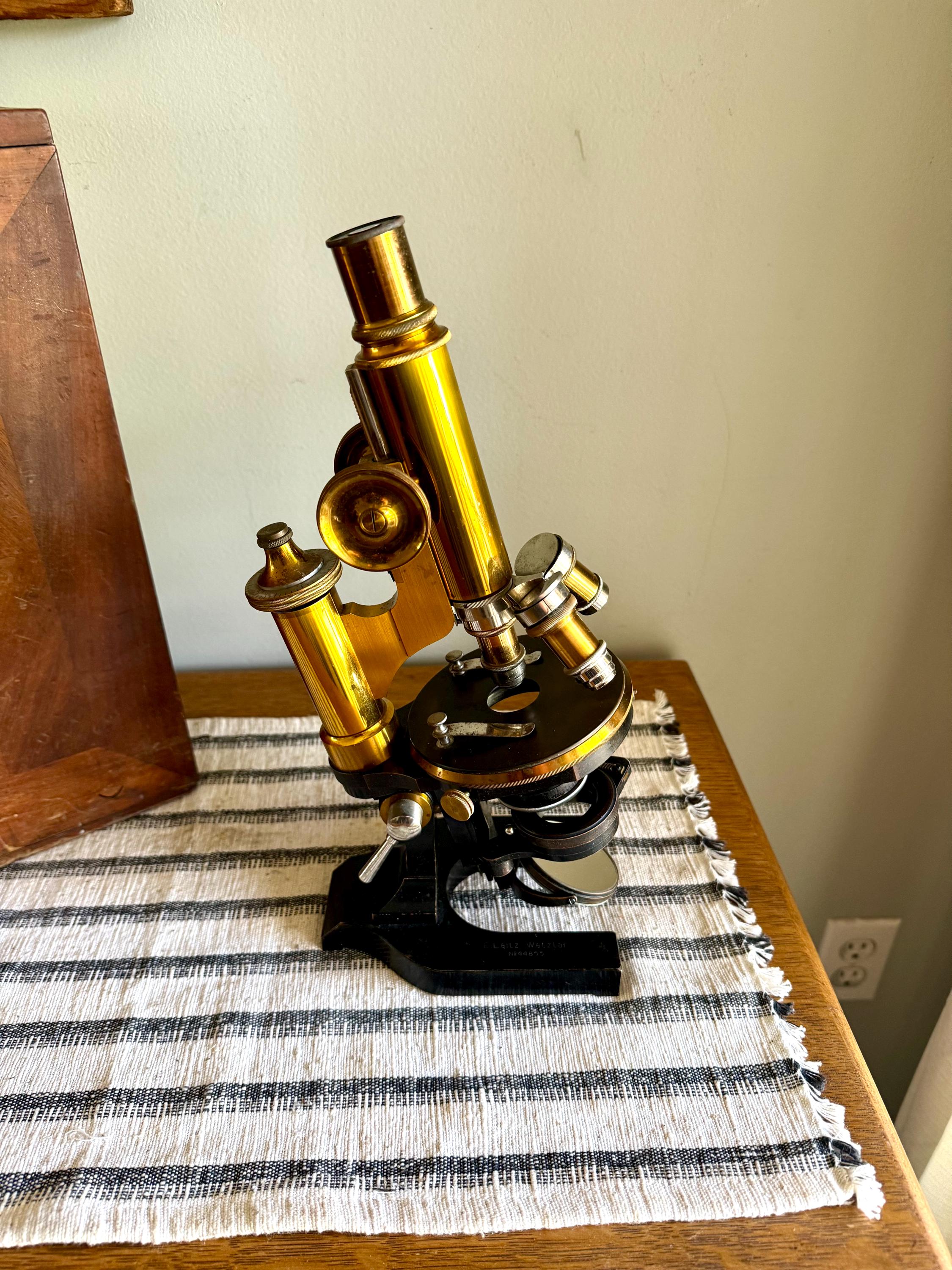 Antique E. Leitz Wetzlar Brass Microscope| Antique Brass Microscope| E Leitz Wetzlar Brass Microscope Stand| 1897 Brass Monocular Microscope