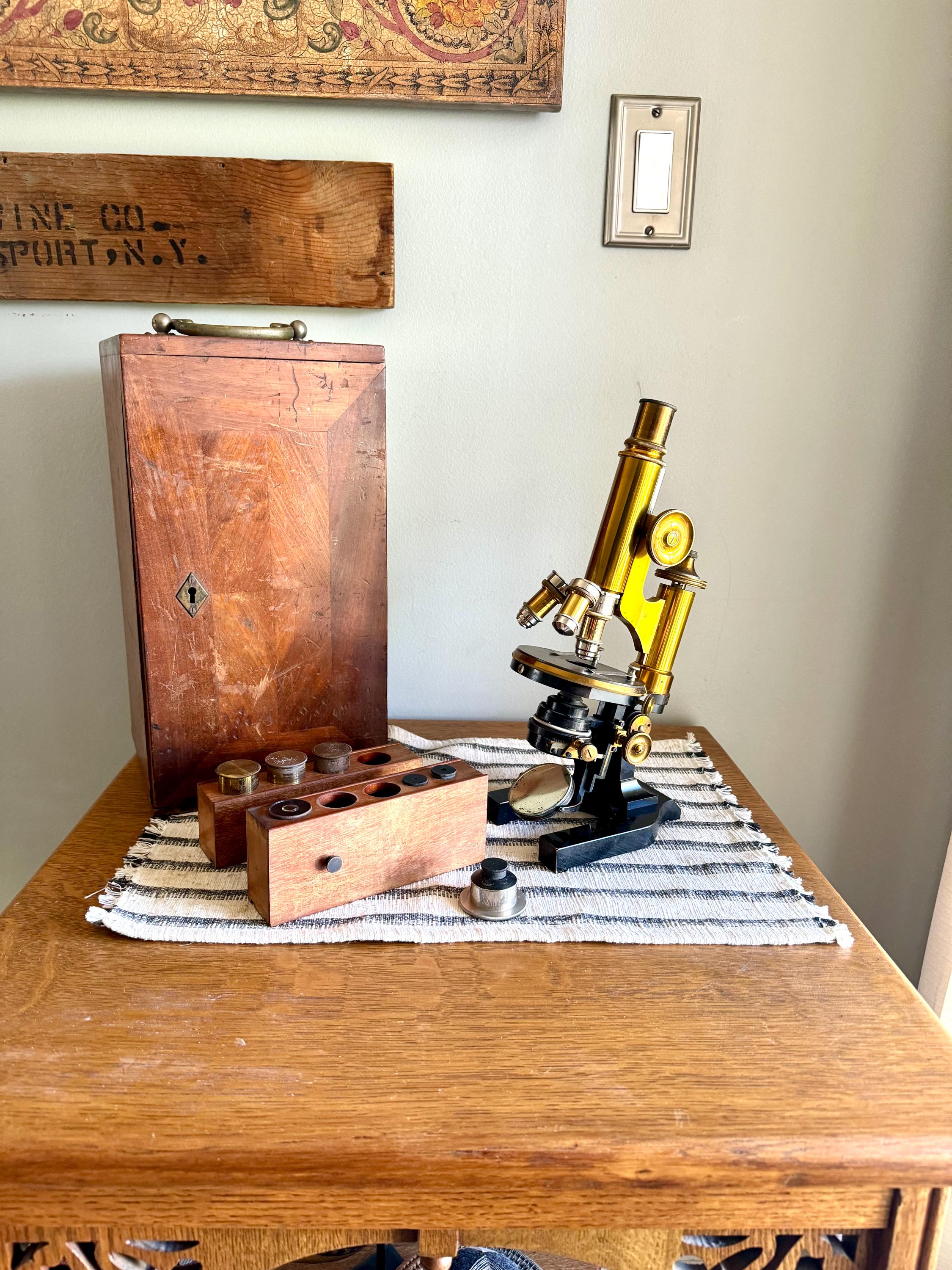Antique E. Leitz Wetzlar Brass Microscope| Antique Brass Microscope| E Leitz Wetzlar Brass Microscope Stand| 1897 Brass Monocular Microscope