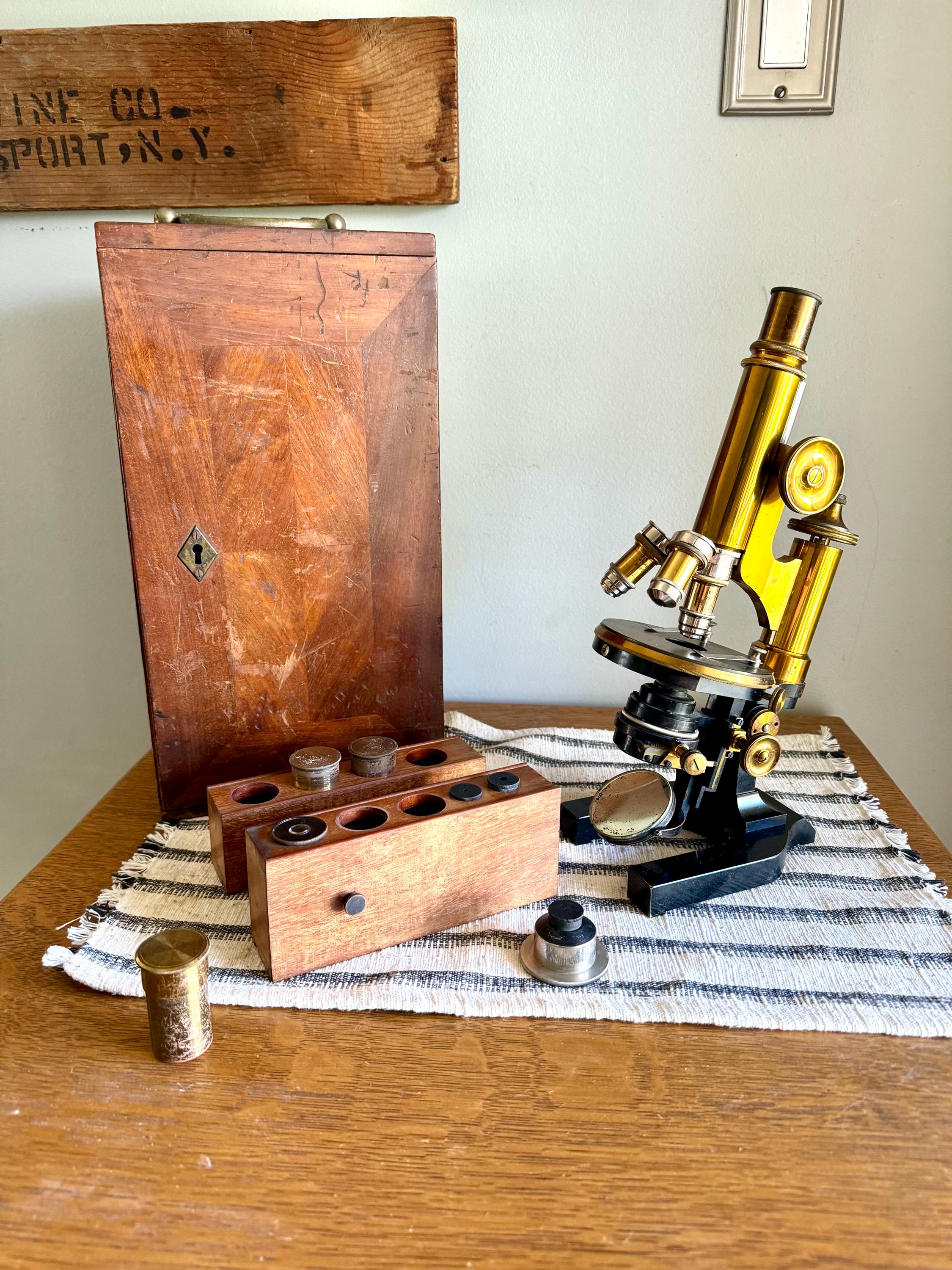 Antique E. Leitz Wetzlar Brass Microscope| Antique Brass Microscope| E Leitz Wetzlar Brass Microscope Stand| 1897 Brass Monocular Microscope