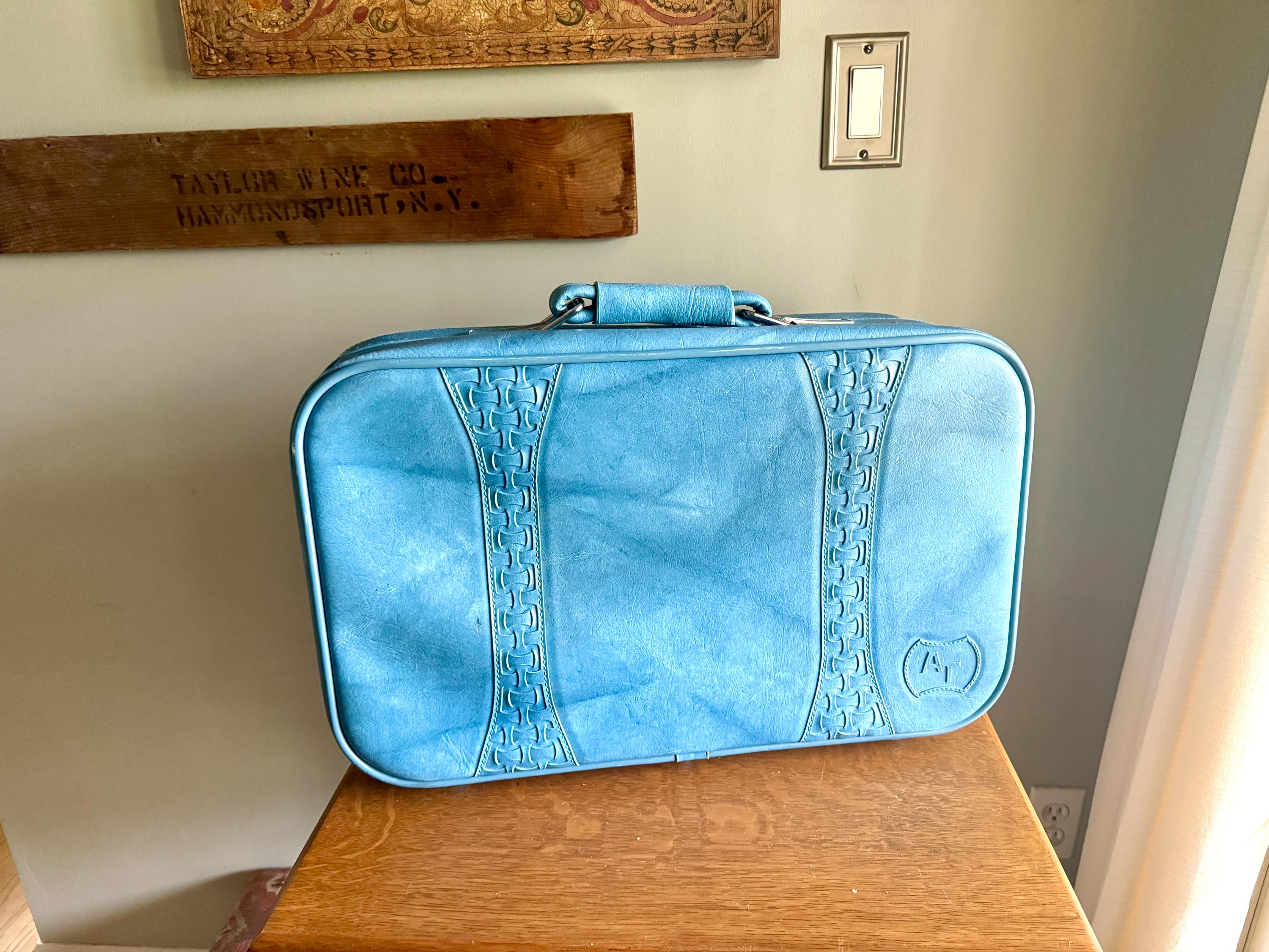 Vtg American Tourister Weekender | American Tourister Suitcase | Blue Weekend Luggage Bag| Retro Blue Carry On| Blue Marble Vinyl Bag