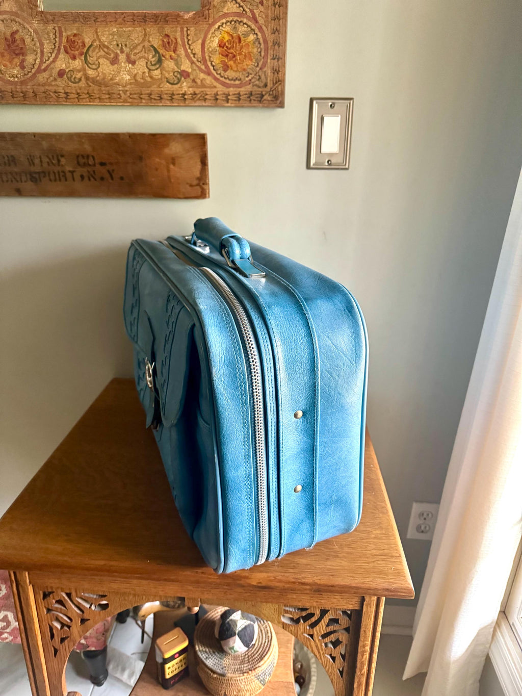 Vtg American Tourister Weekender | American Tourister Suitcase | Blue Weekend Luggage Bag| Retro Blue Carry On| Blue Marble Vinyl Bag