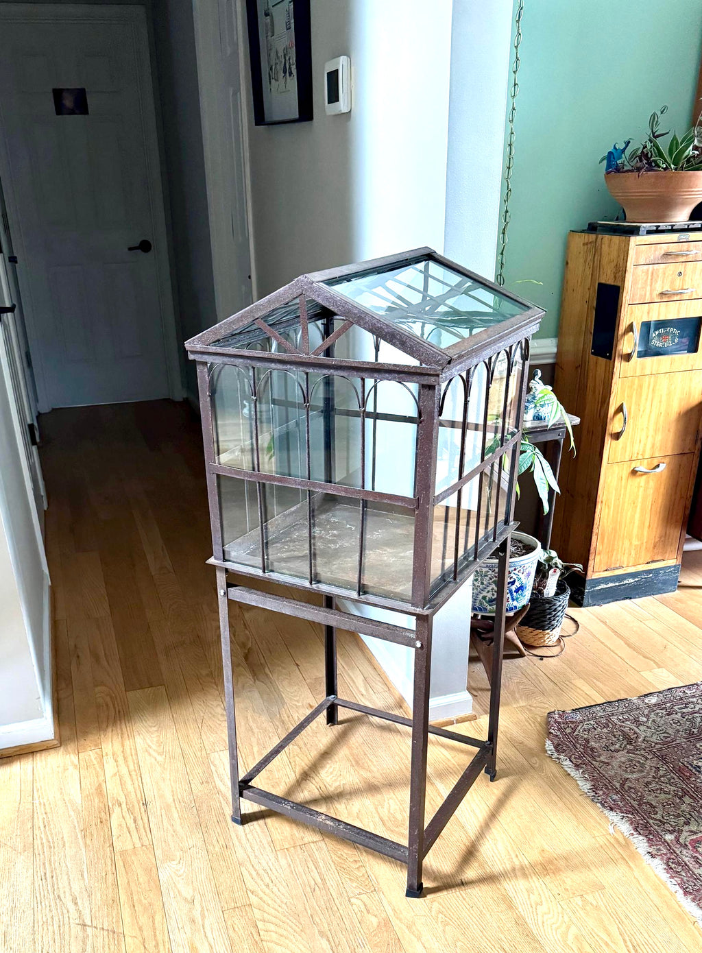Vtg Old Metal & Glass Terrarium On Stand | Wardian Case on Stand | Plant Terrarium On Stand | Antique Victorian Terrarium Glass Case