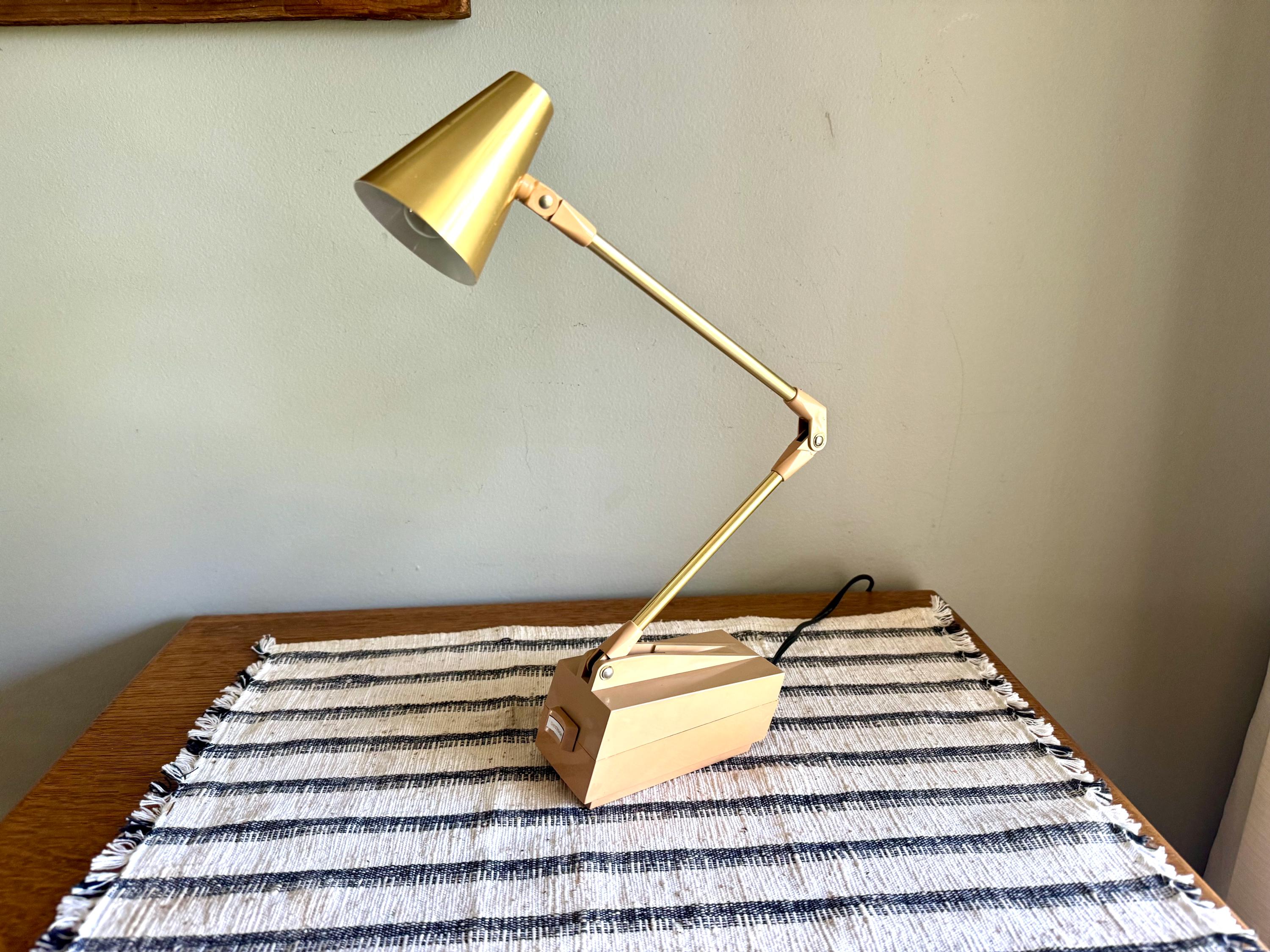 Vtg Tan Folding Table Lamp | Tensor Adjustable Lamp | Small High Intensity Articulating Lamp| Minimalist Lamp | Small MCM Desk Lamp