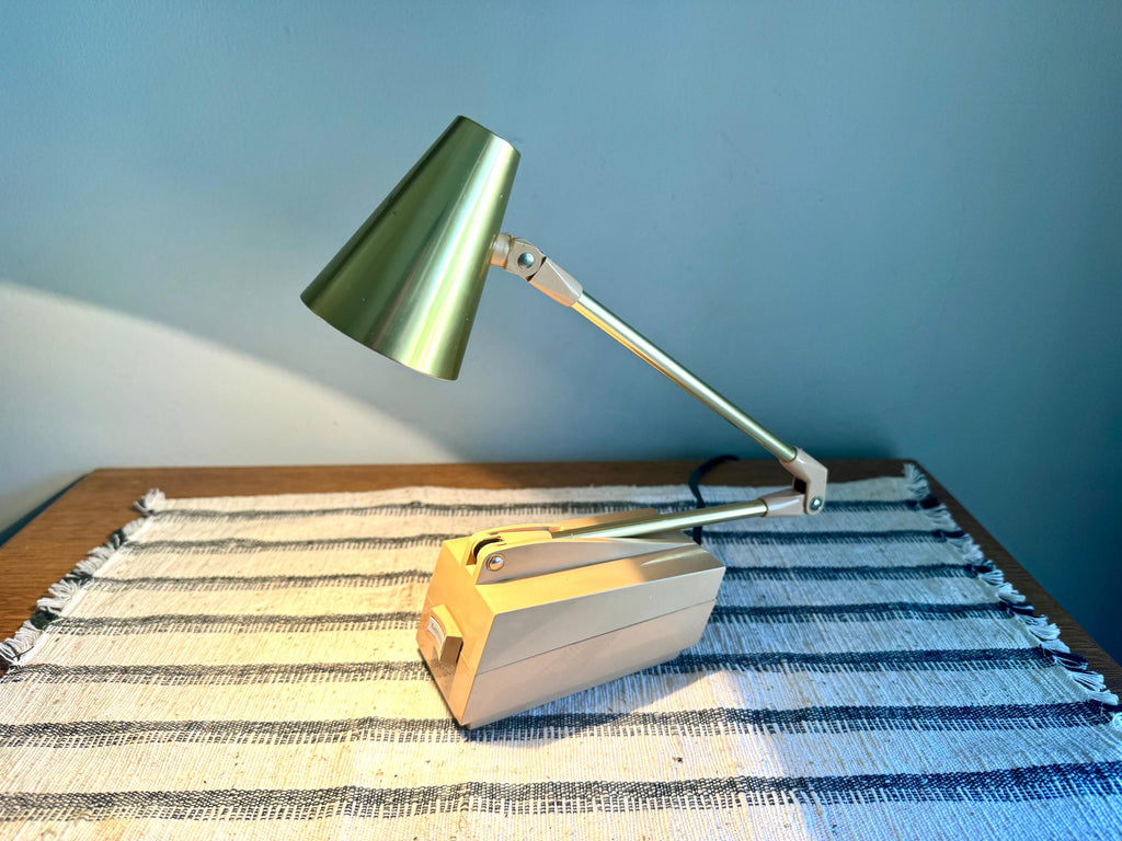 Vtg Tan Folding Table Lamp | Tensor Adjustable Lamp | Small High Intensity Articulating Lamp| Minimalist Lamp | Small MCM Desk Lamp