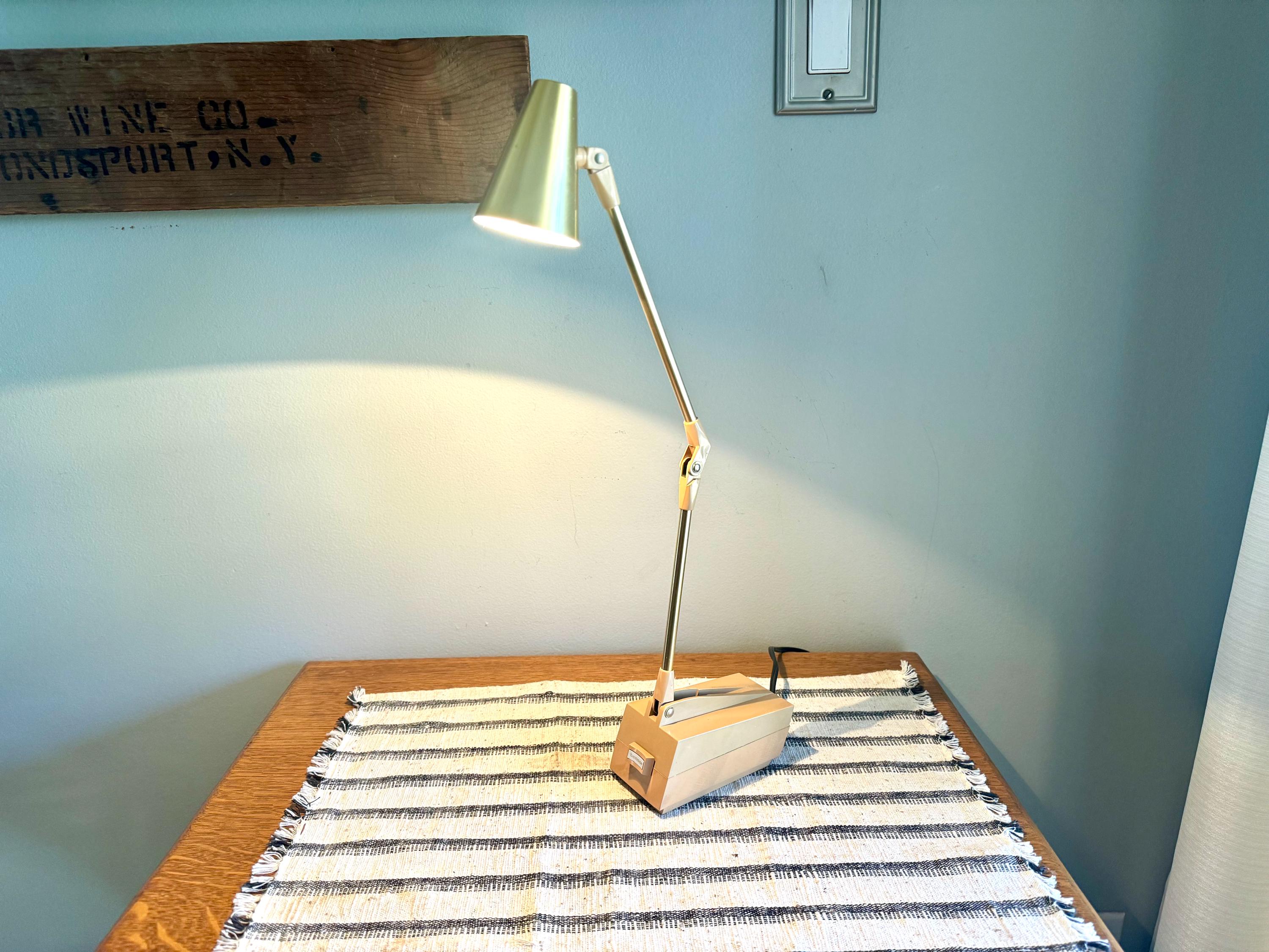 Vtg Tan Folding Table Lamp | Tensor Adjustable Lamp | Small High Intensity Articulating Lamp| Minimalist Lamp | Small MCM Desk Lamp