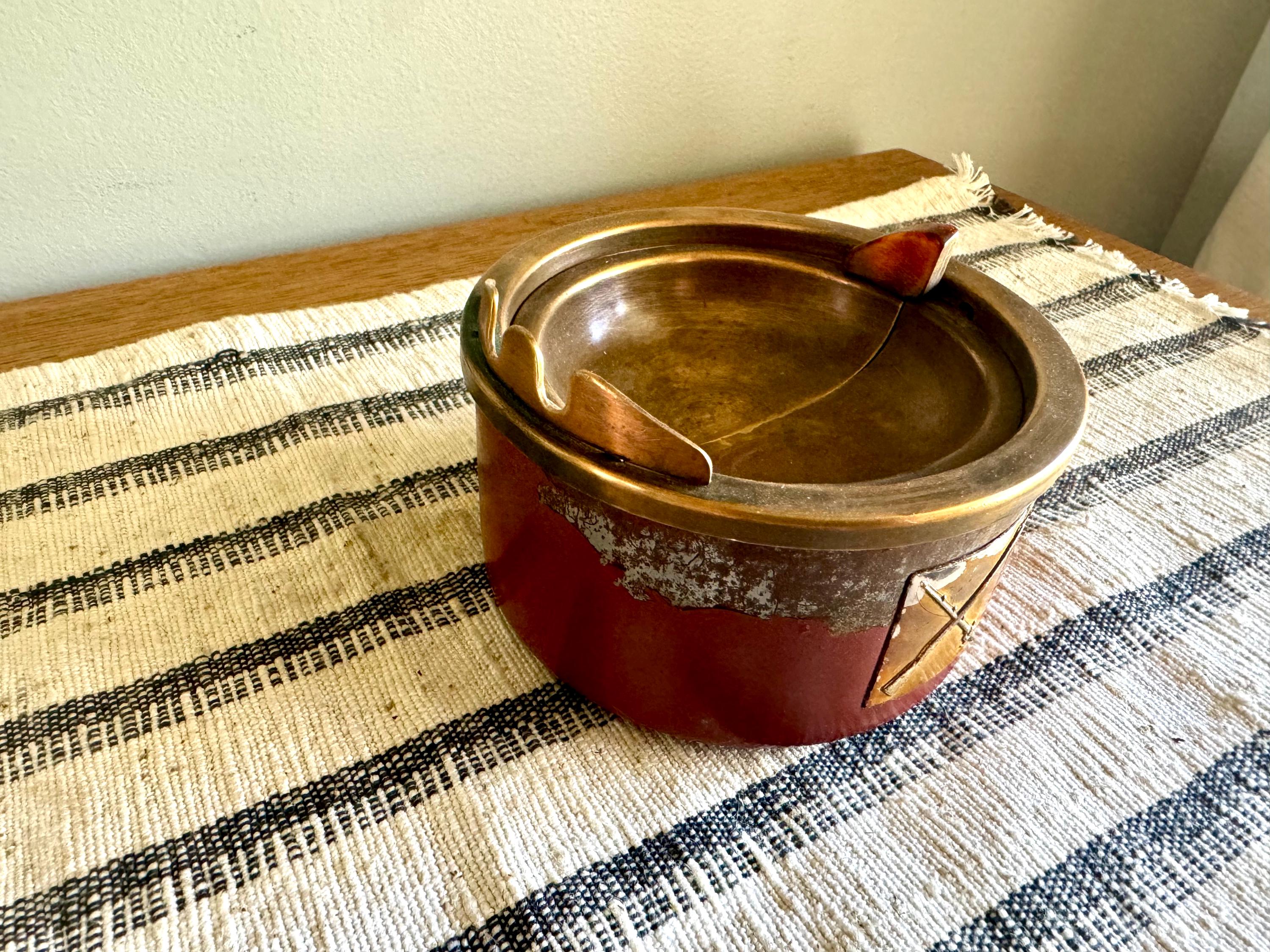 Vtg Distressed Copper Hickok Ashtray | Rustic Hickok Ashtray | Red Mechanical Ashtray | Chippy Red Paint Hunting and Fishing Ashtray