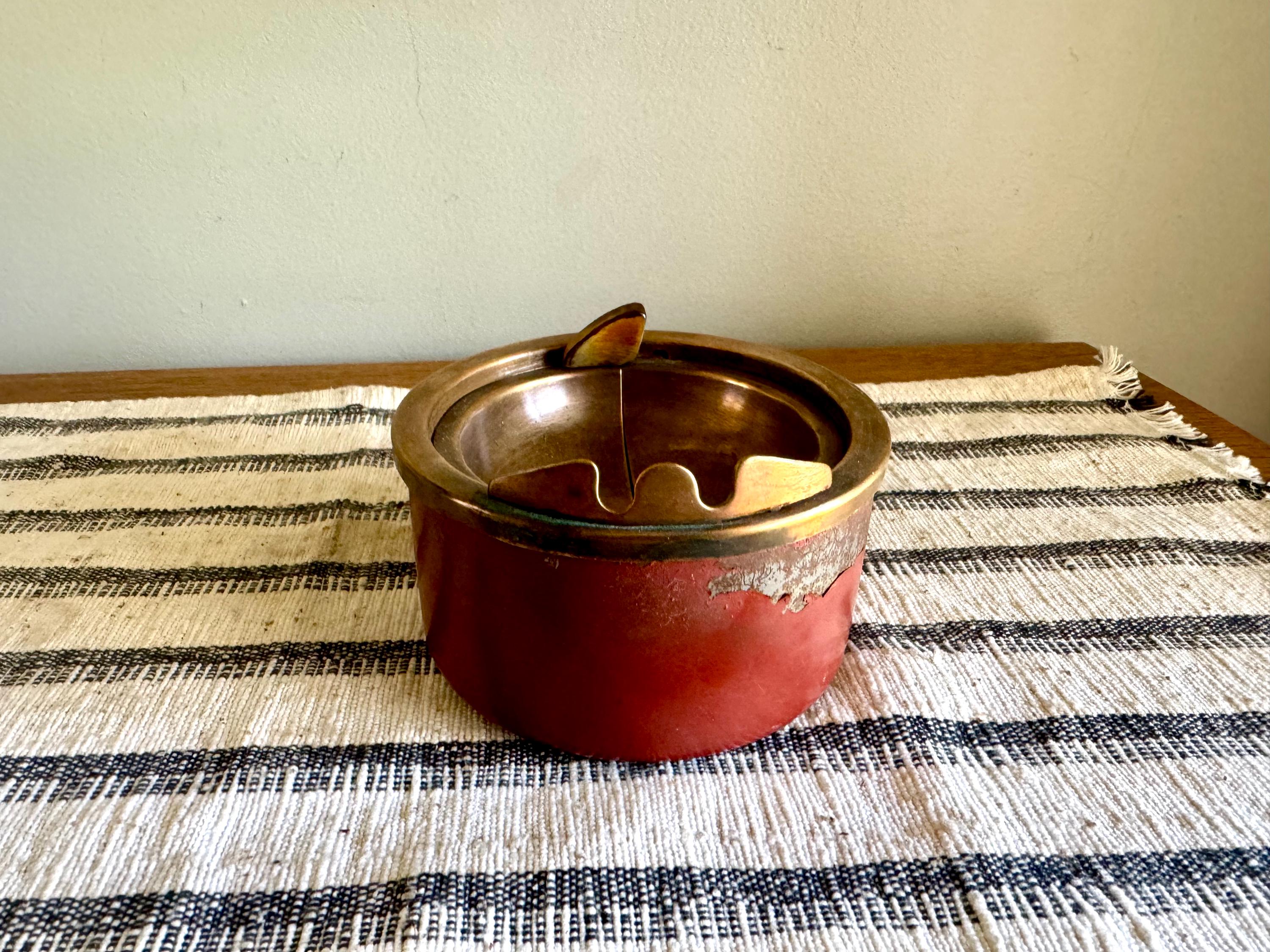 Vtg Distressed Copper Hickok Ashtray | Rustic Hickok Ashtray | Red Mechanical Ashtray | Chippy Red Paint Hunting and Fishing Ashtray