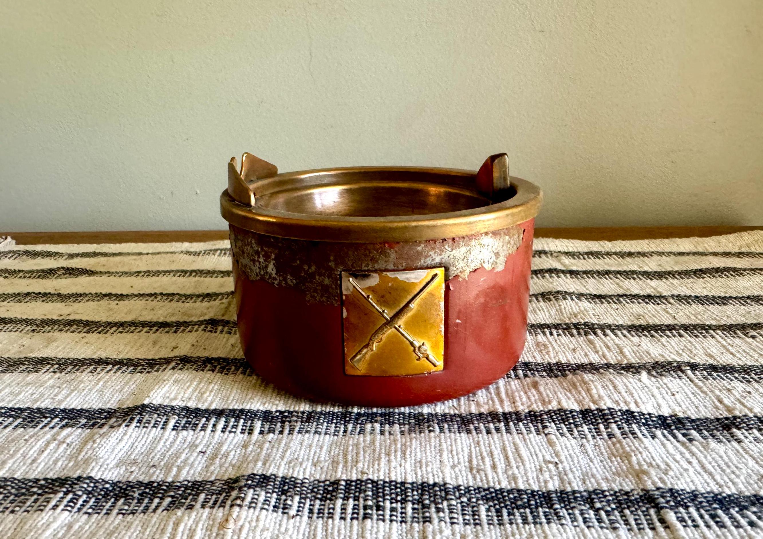 Vtg Distressed Copper Hickok Ashtray | Rustic Hickok Ashtray | Red Mechanical Ashtray | Chippy Red Paint Hunting and Fishing Ashtray