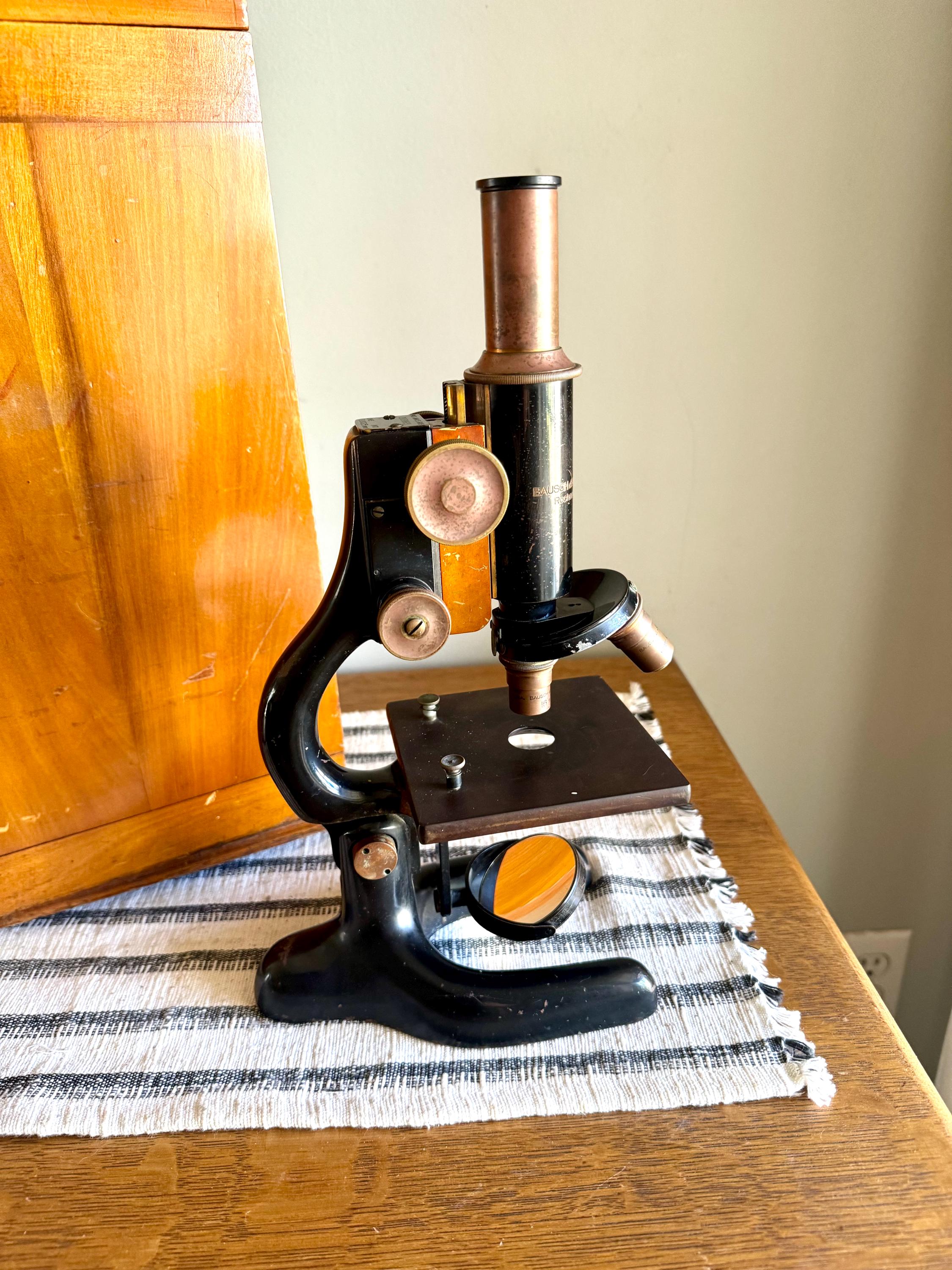 Antique Bausch and Lomb Brass Microscope | Antique Brass Microscope | B&L Brass Microscope Stand| 1928 Brass Monocular Microscope