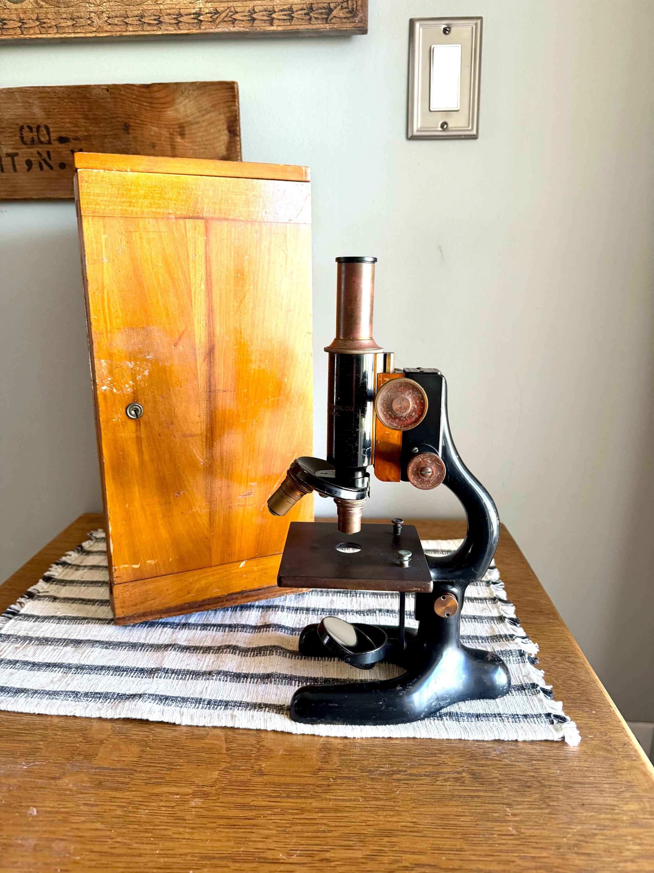Antique Bausch and Lomb Brass Microscope | Antique Brass Microscope | B&L Brass Microscope Stand| 1928 Brass Monocular Microscope