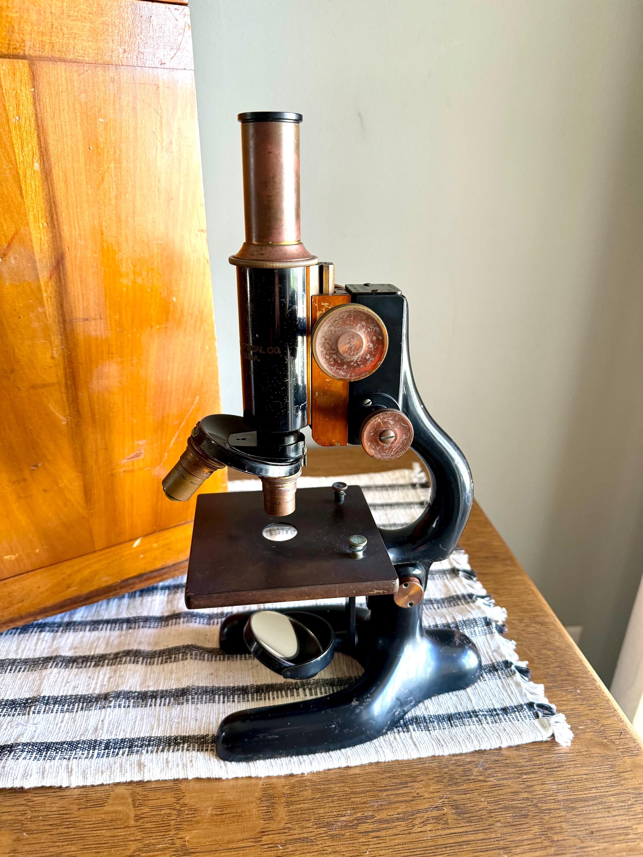 Antique Bausch and Lomb Brass Microscope | Antique Brass Microscope | B&L Brass Microscope Stand| 1928 Brass Monocular Microscope