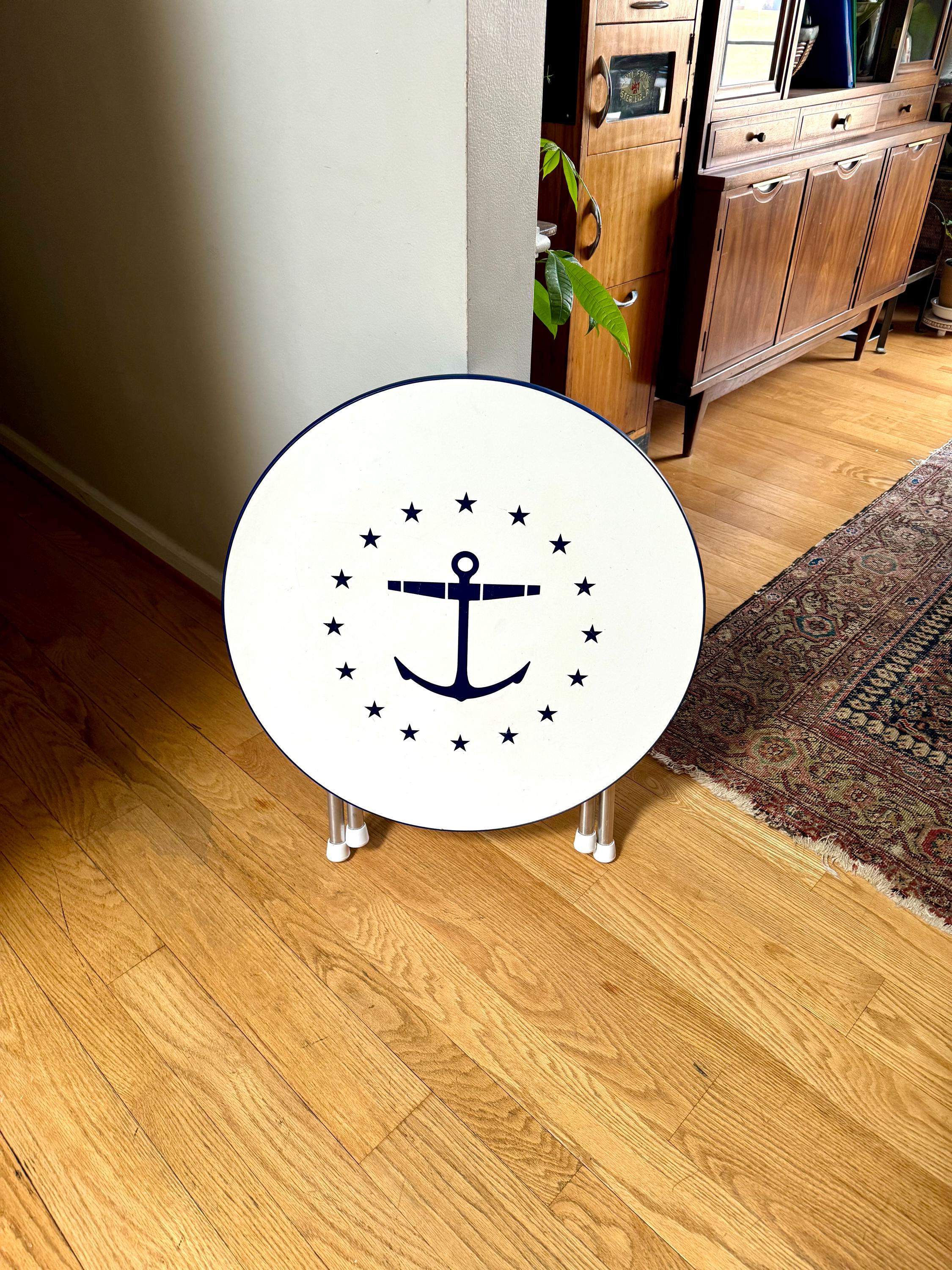 Vtg Nautical Themed Folding Table | Nautical Deck Table | Pool Deck Table | Folding Child's Table| Garelick Folding Table | Anchor Table