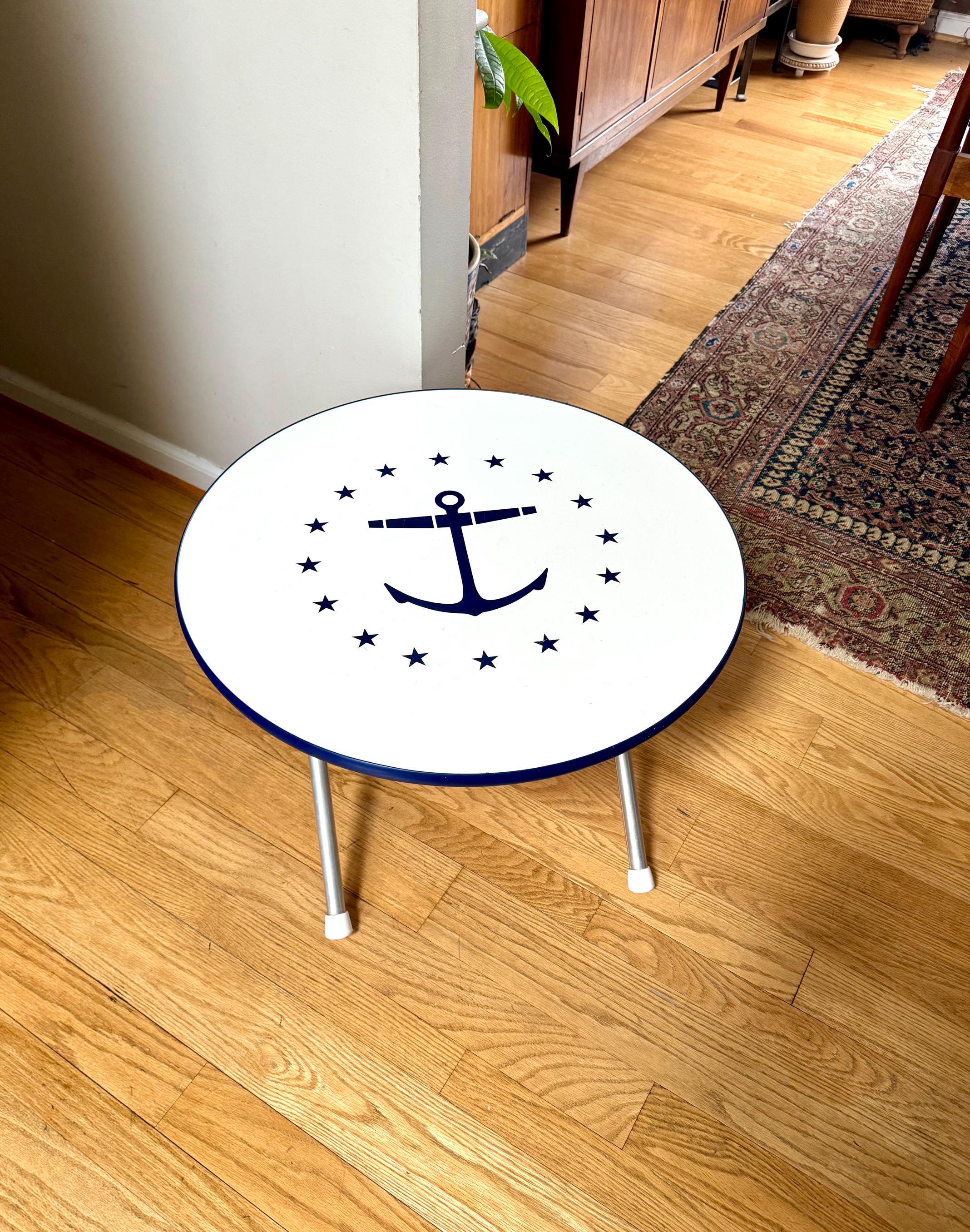 Vtg Nautical Themed Folding Table | Nautical Deck Table | Pool Deck Table | Folding Child's Table| Garelick Folding Table | Anchor Table