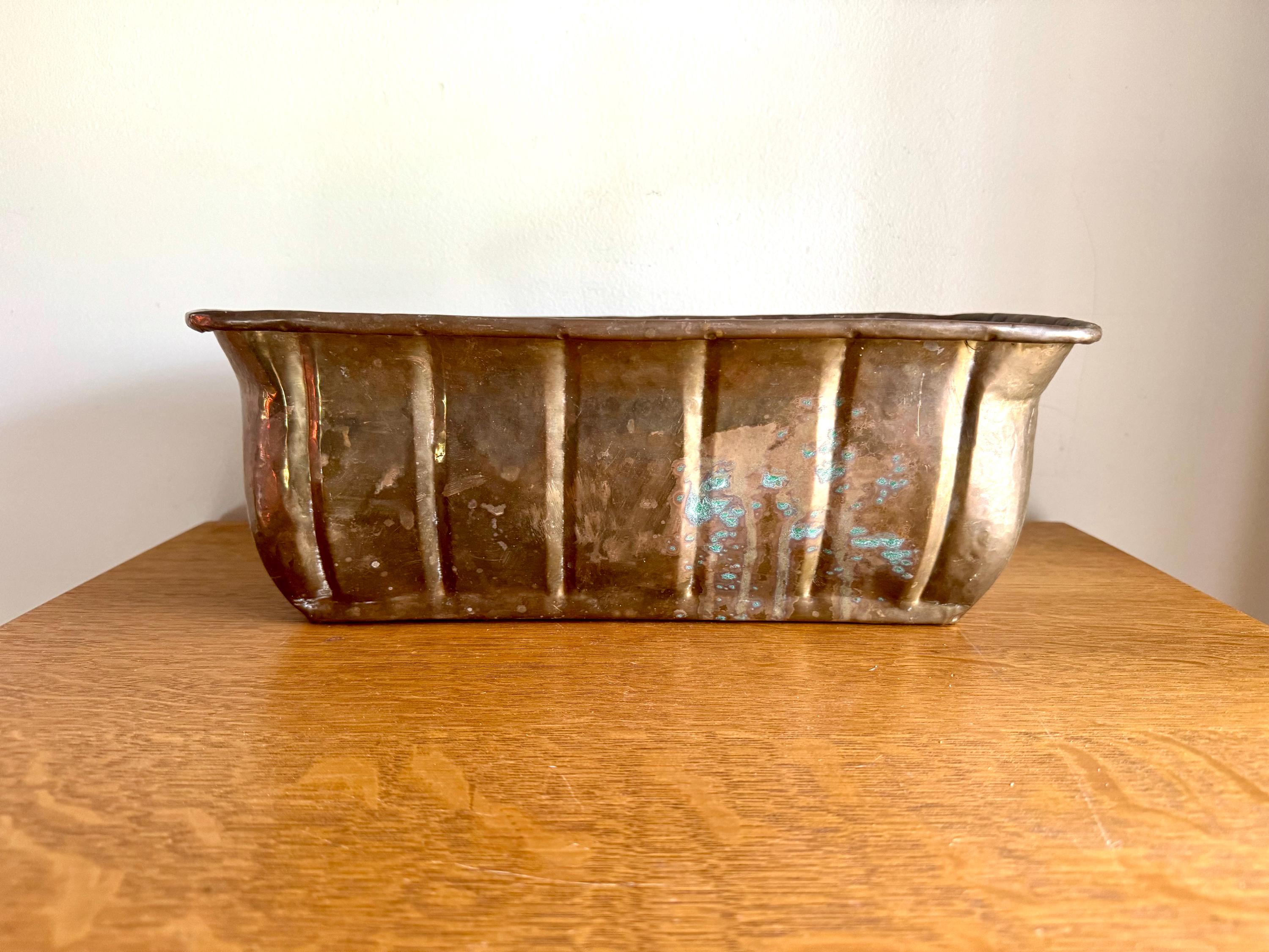 Vtg Brass Window Planter | Distressed Brass Rectangular Planter | Hammered Brass Grooved Window Box | Rustic Brass Bread Box Planter