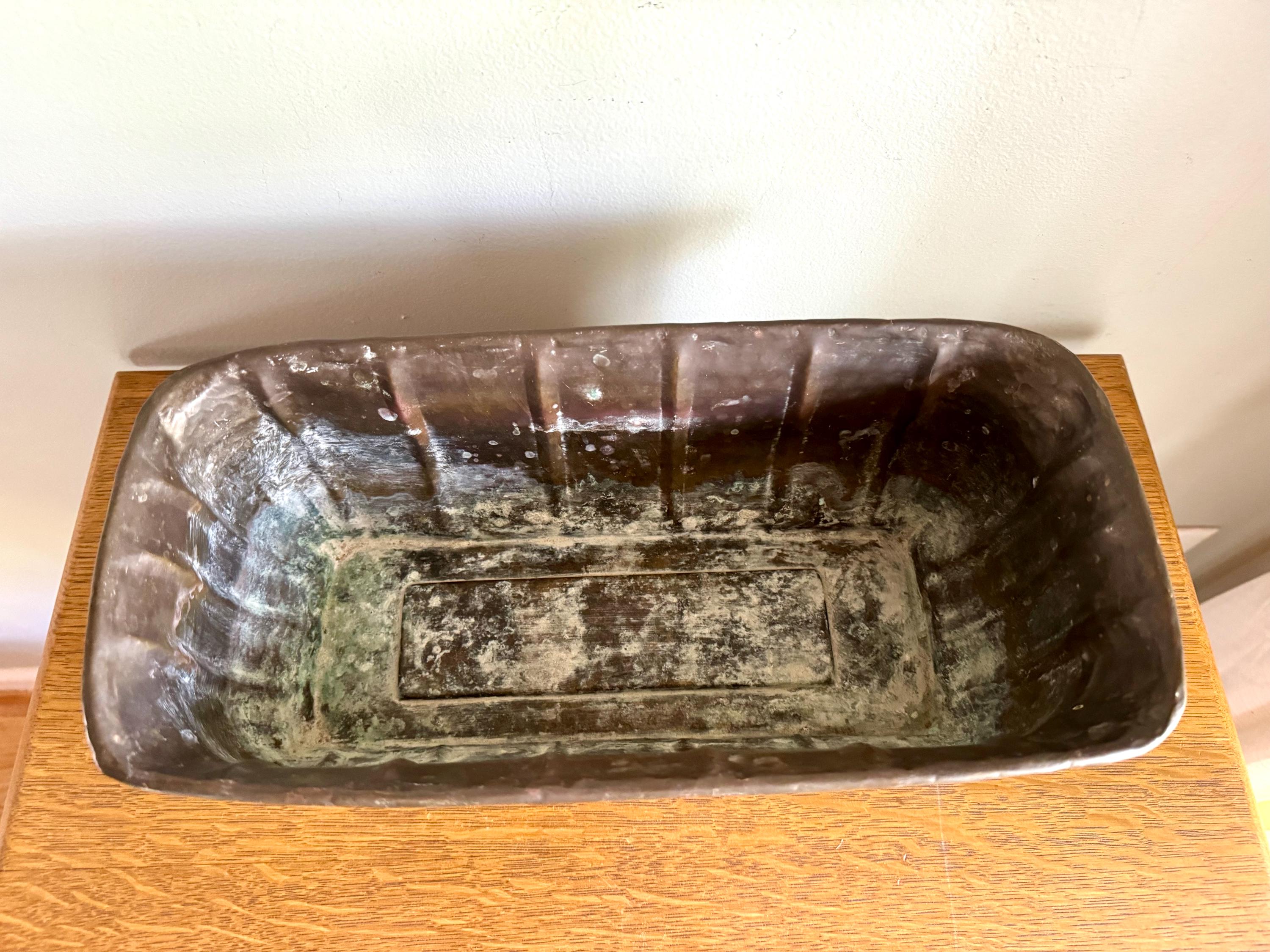 Vtg Brass Window Planter | Distressed Brass Rectangular Planter | Hammered Brass Grooved Window Box | Rustic Brass Bread Box Planter