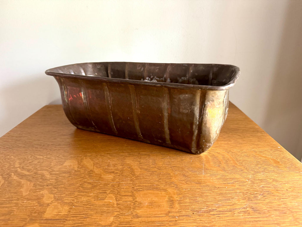 Vtg Brass Window Planter | Distressed Brass Rectangular Planter | Hammered Brass Grooved Window Box | Rustic Brass Bread Box Planter