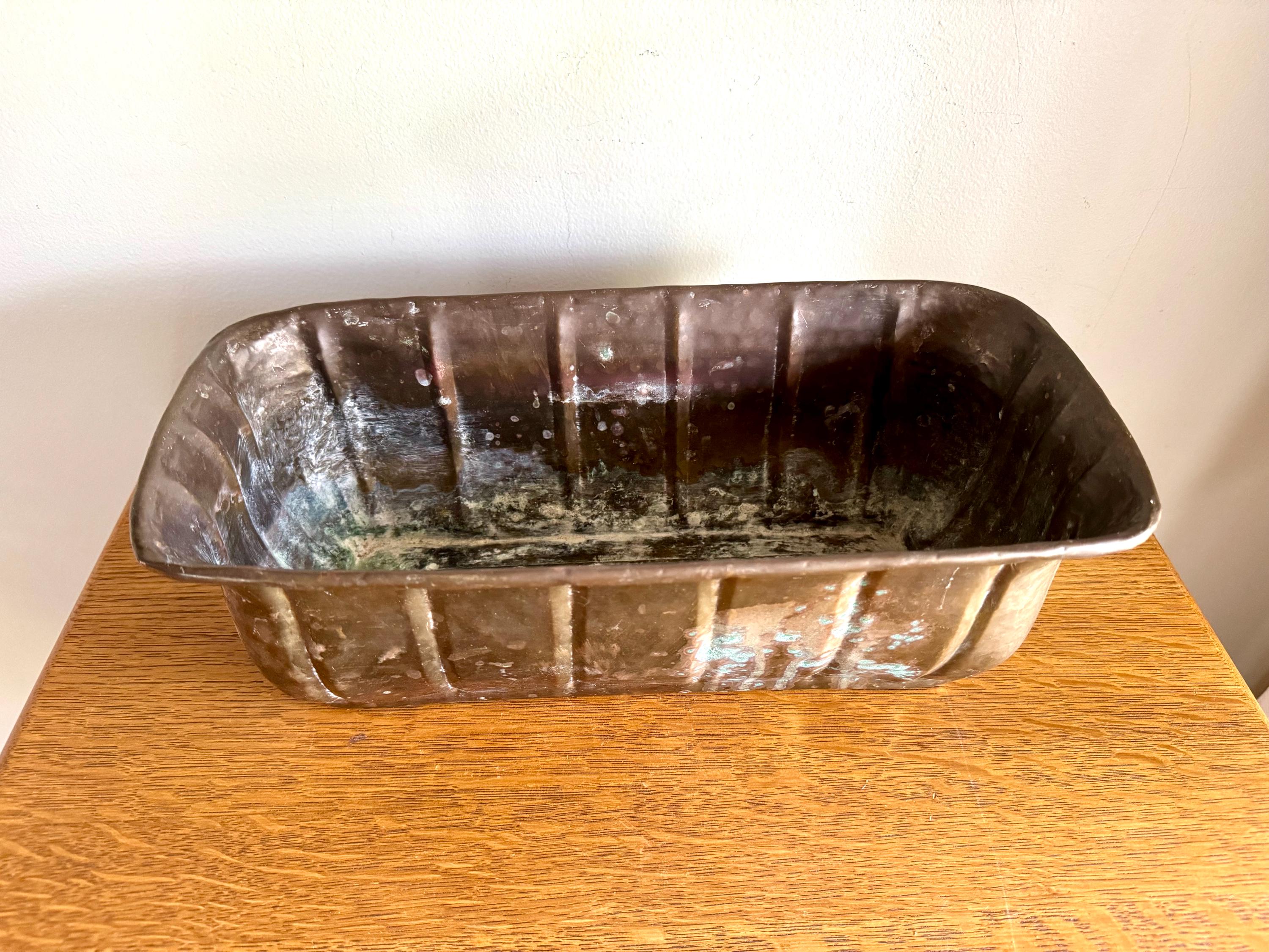 Vtg Brass Window Planter | Distressed Brass Rectangular Planter | Hammered Brass Grooved Window Box | Rustic Brass Bread Box Planter