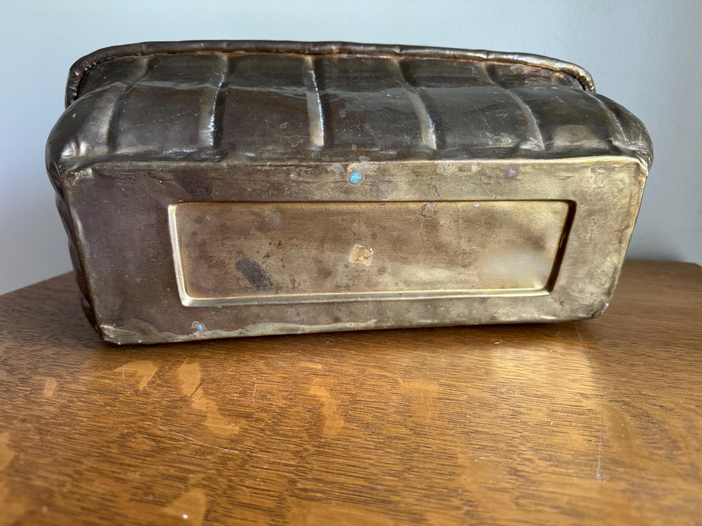 Vtg Brass Window Planter | Distressed Brass Rectangular Planter | Hammered Brass Grooved Window Box | Rustic Brass Bread Box Planter